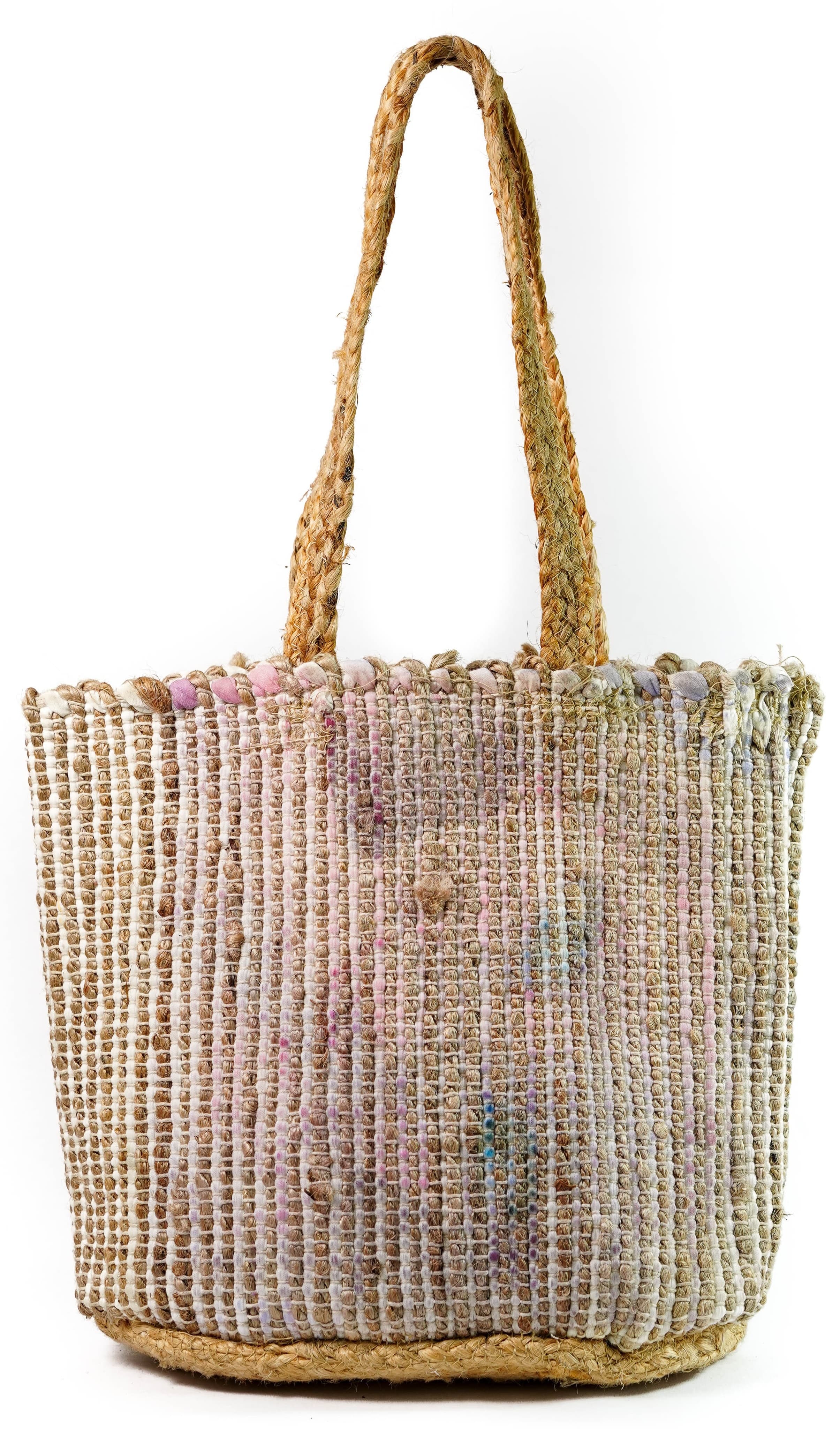 FLORAL PRINT COTTON AND JUTE TOTE BAG