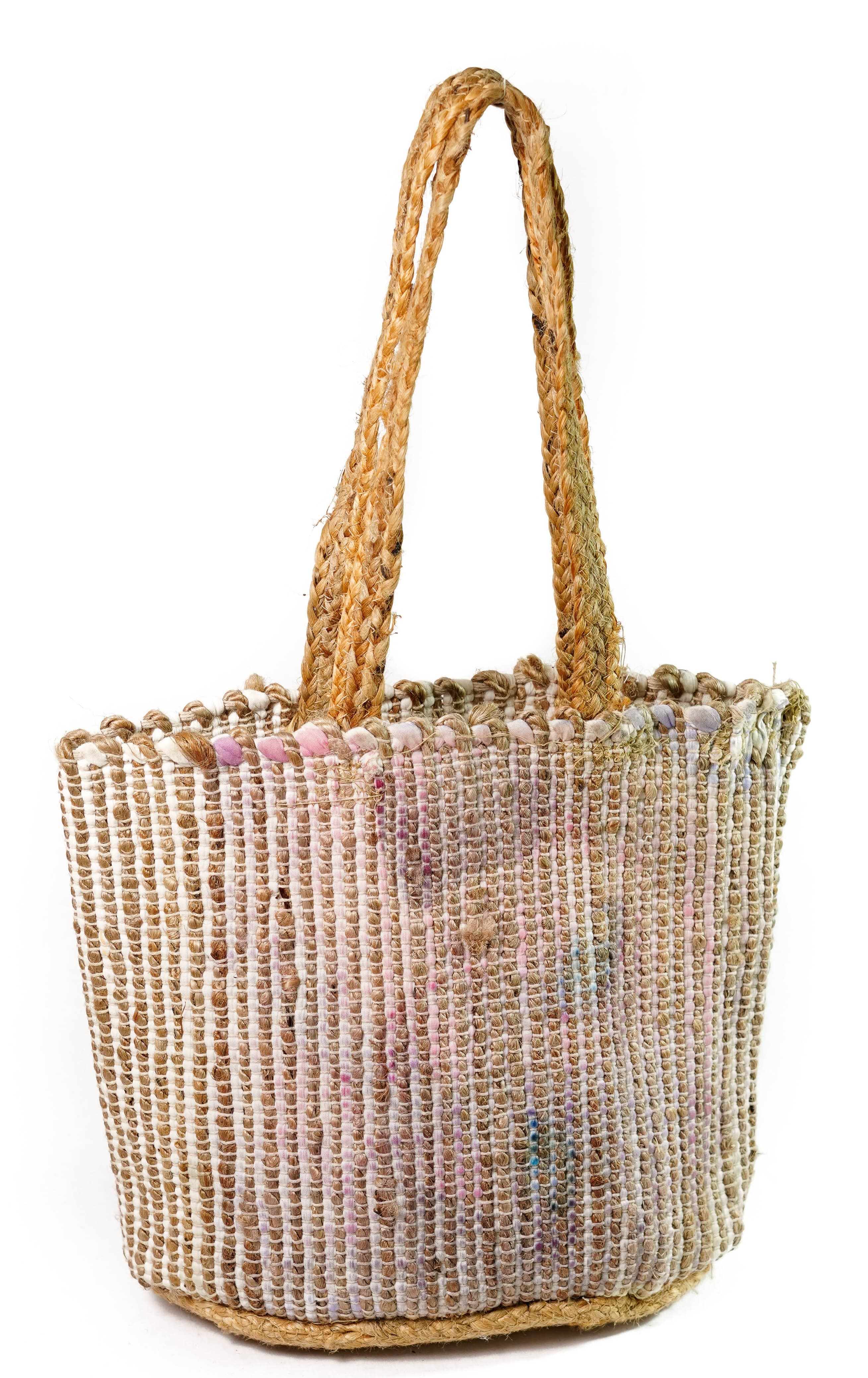 FLORAL PRINT COTTON AND JUTE TOTE BAG