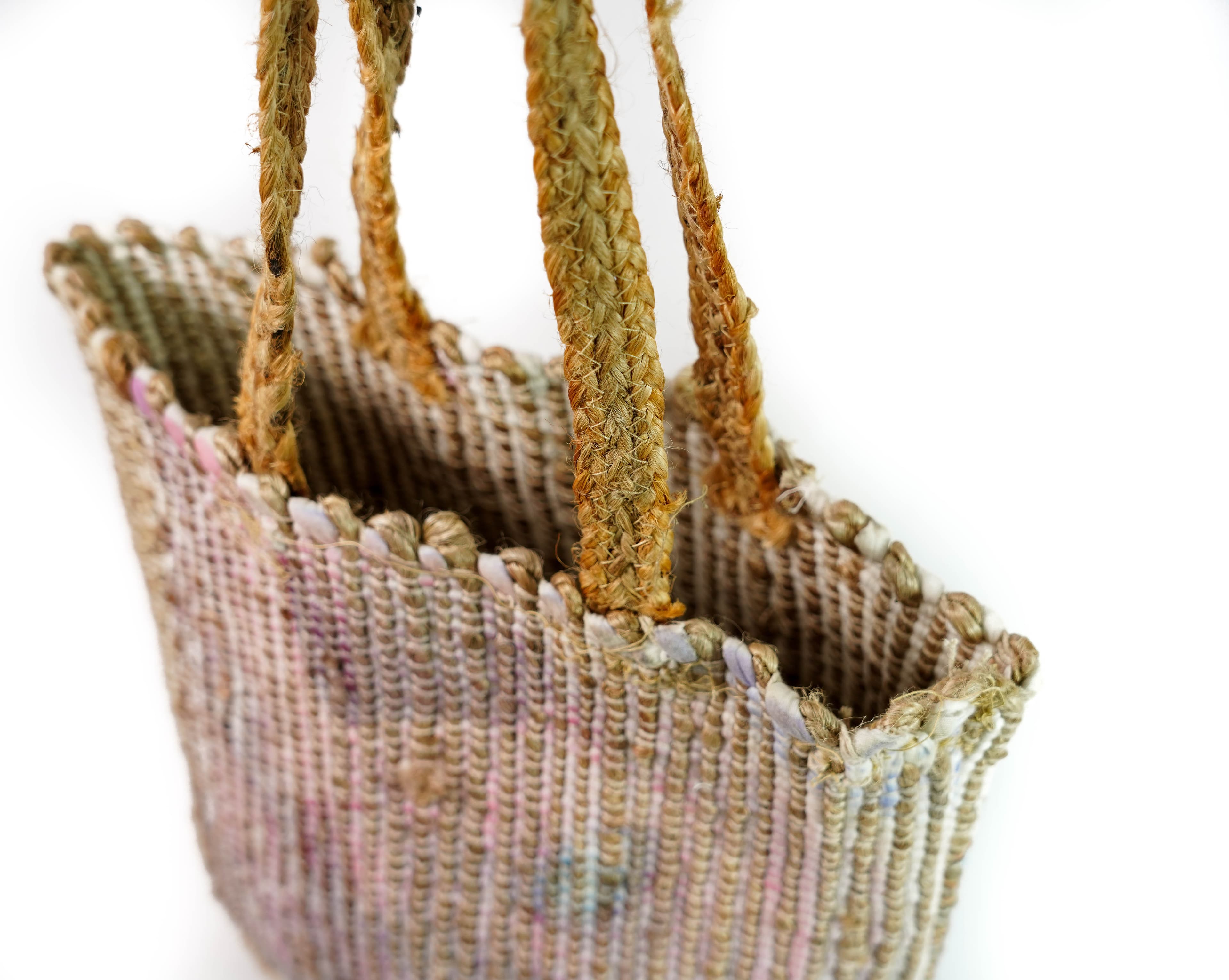 FLORAL PRINT COTTON AND JUTE TOTE BAG