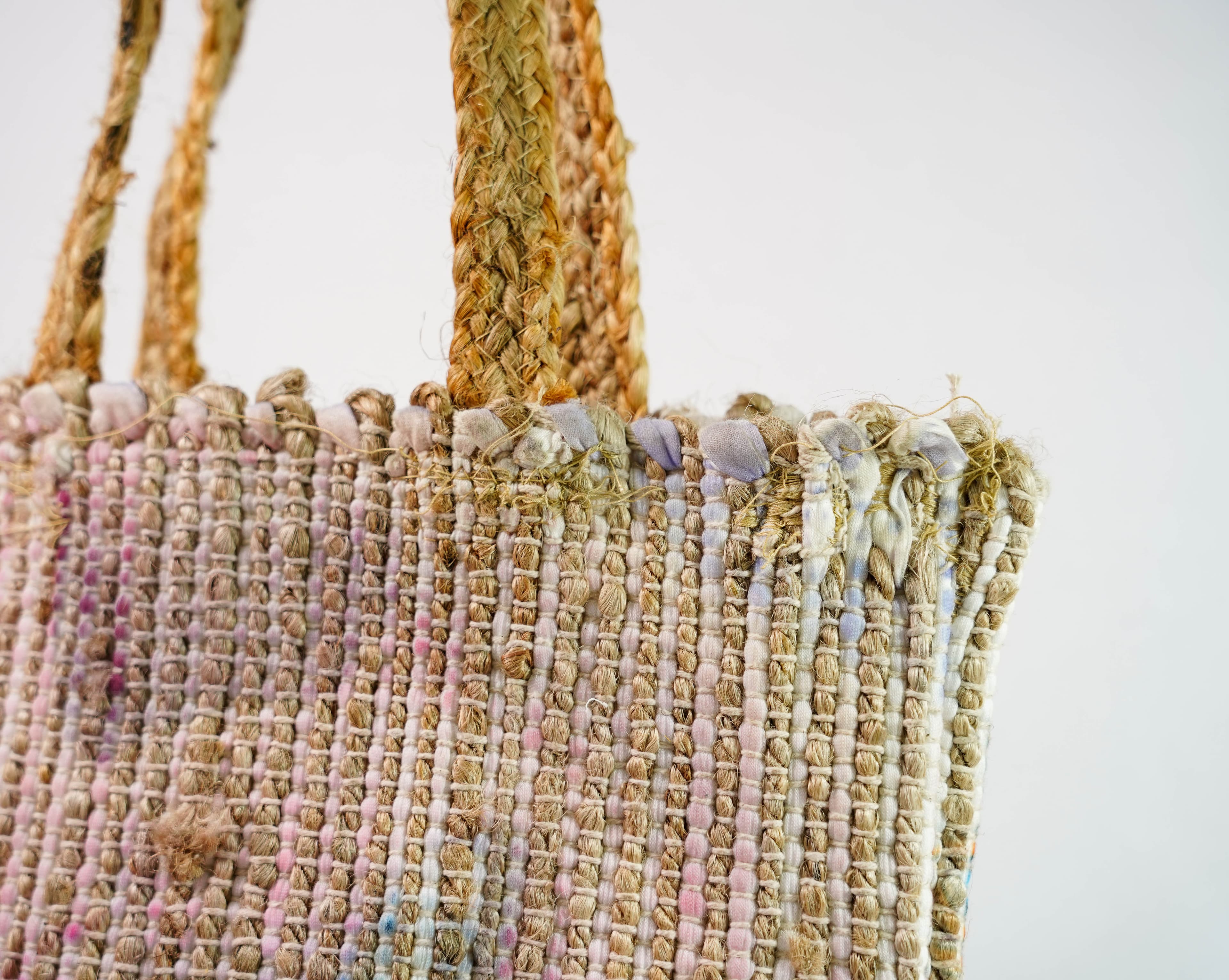 FLORAL PRINT COTTON AND JUTE TOTE BAG