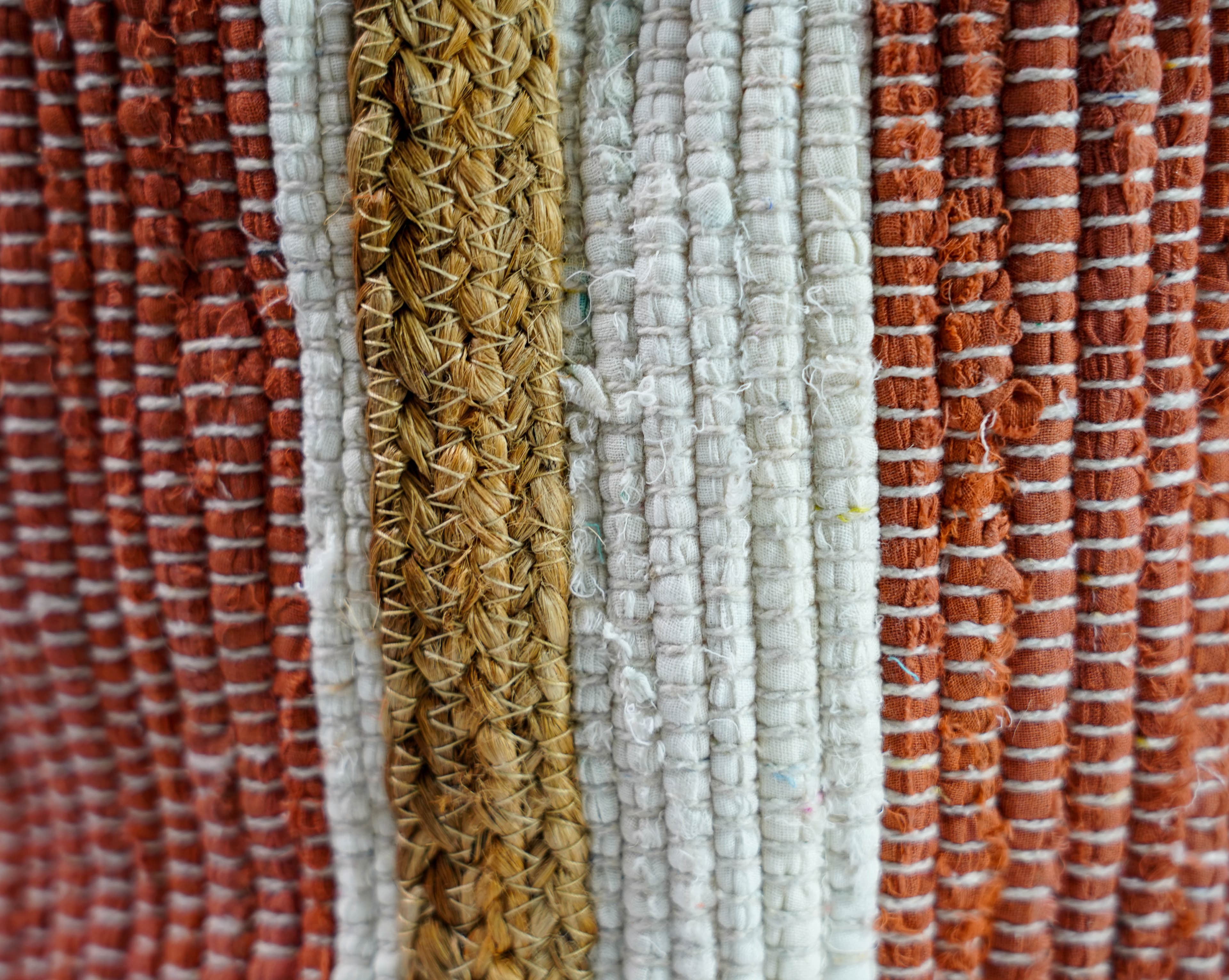 BROWN WHITE COTTON AND JUTE WOVEN TOTE BAG