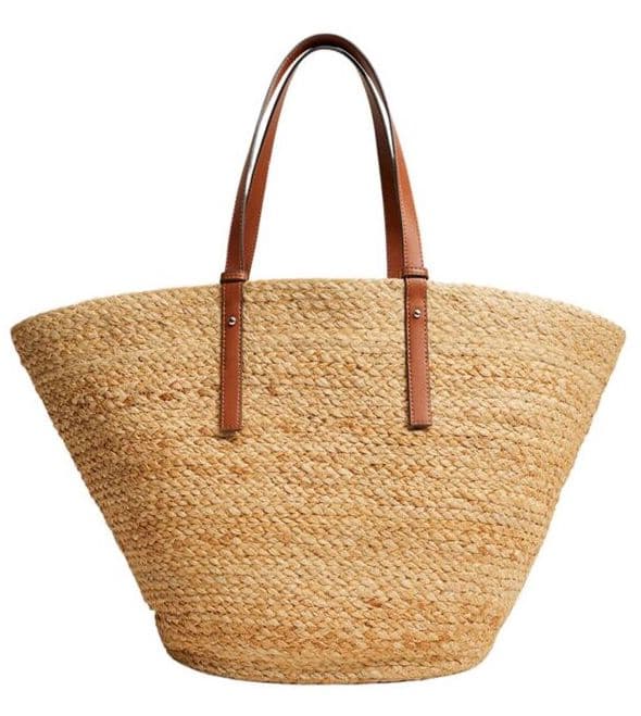 JUTE TOTE BAG WITH LEATHER HANDLES