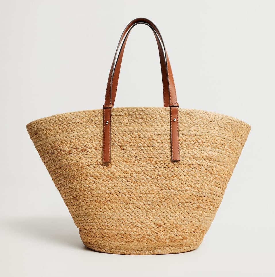 JUTE TOTE BAG WITH LEATHER HANDLES