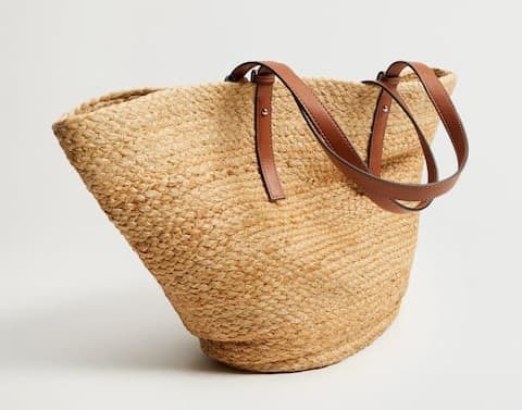 JUTE TOTE BAG WITH LEATHER HANDLES