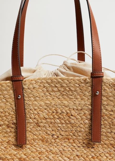 JUTE TOTE BAG WITH LEATHER HANDLES