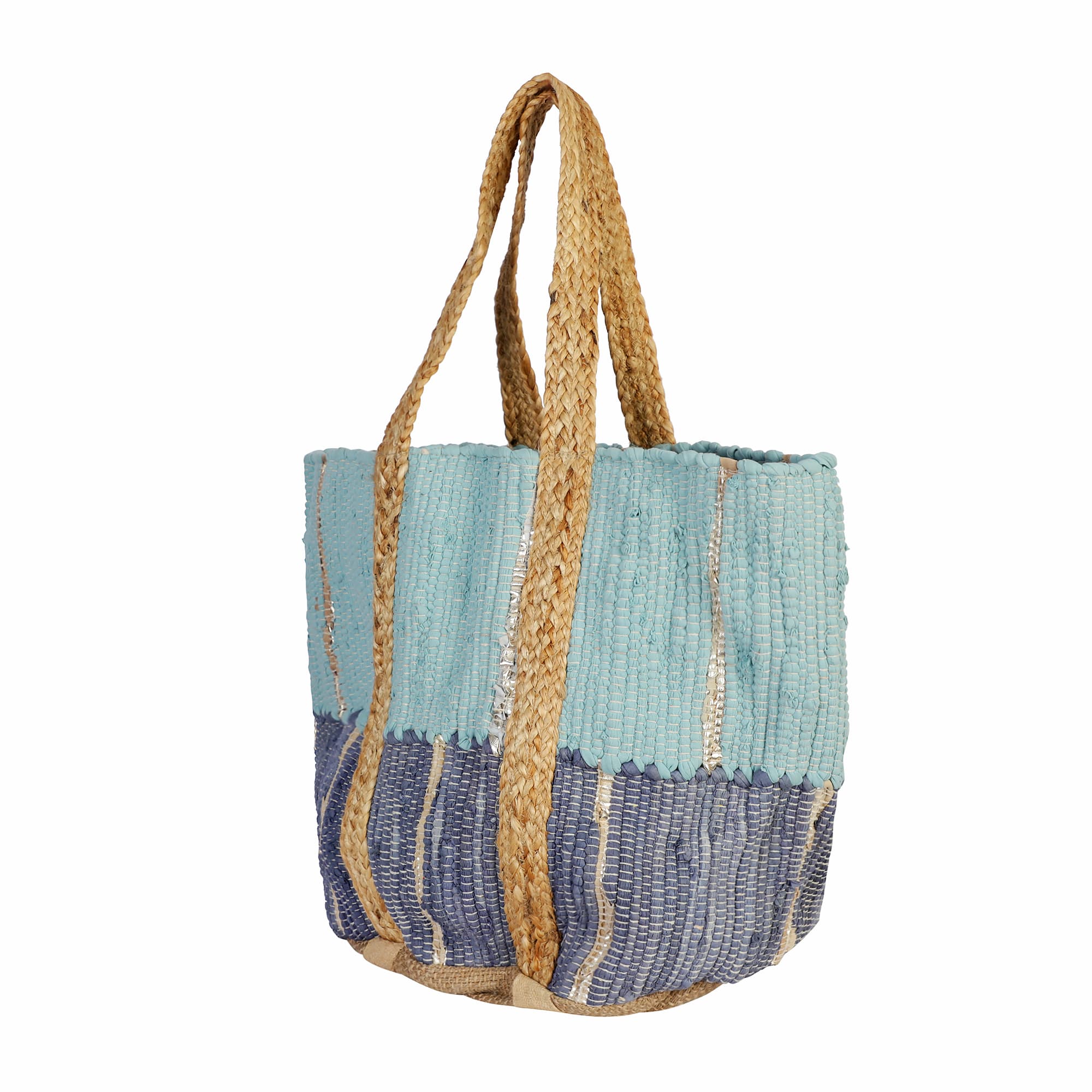 WOVEN BLU COLOUR COTTON AND JUTE BAG