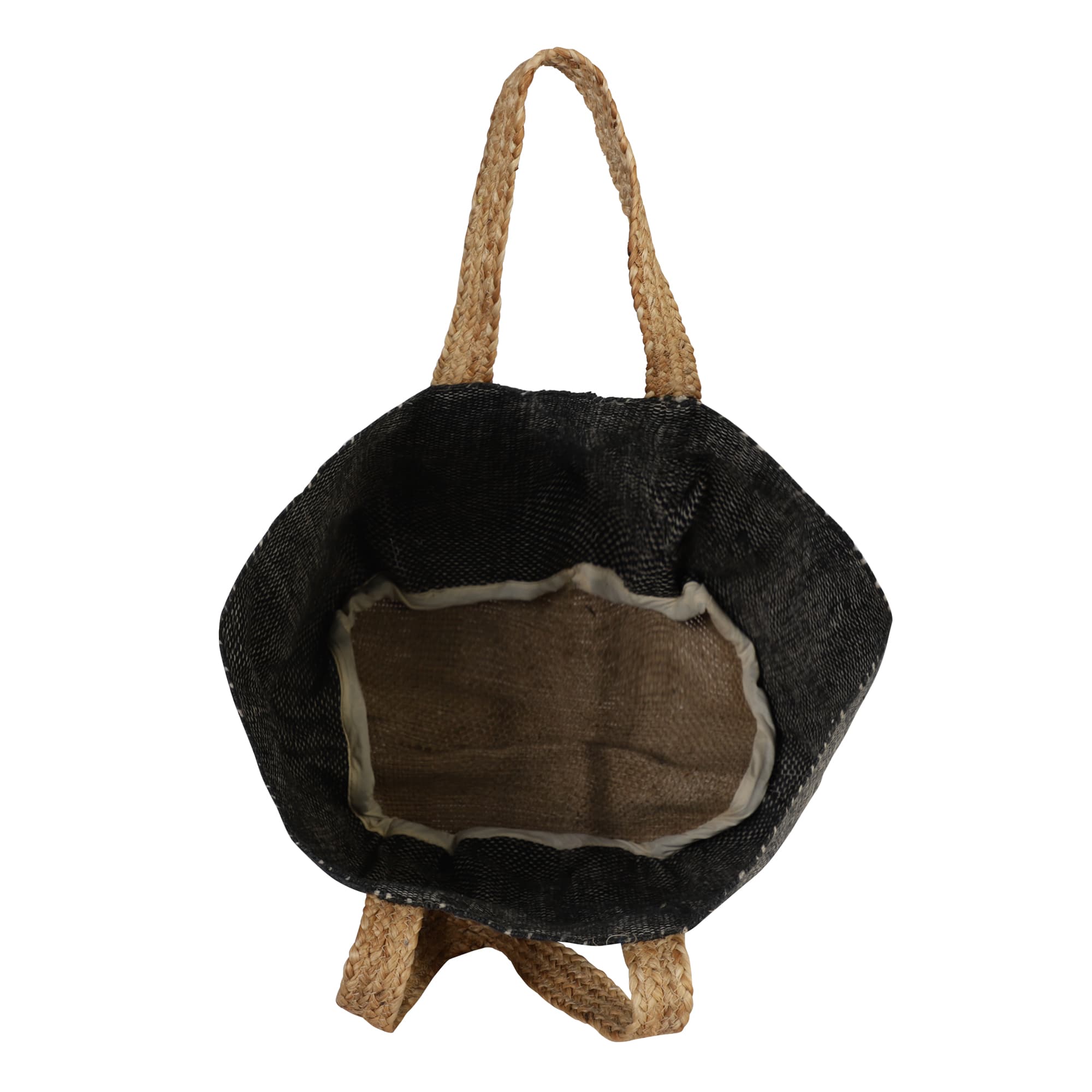 BLACK NAT WOVEN COTTON AND JUTE BEACH BAG