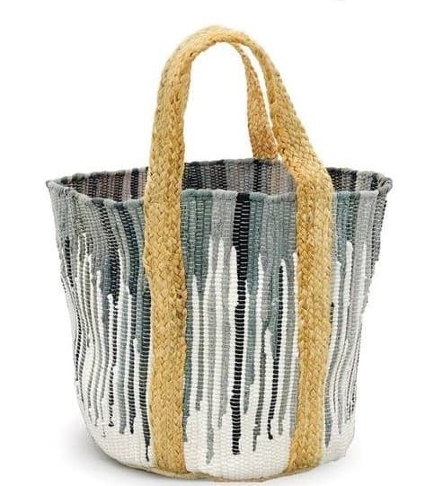 SMOKY WOVEN COTTON AND JUTE BEACH BAG