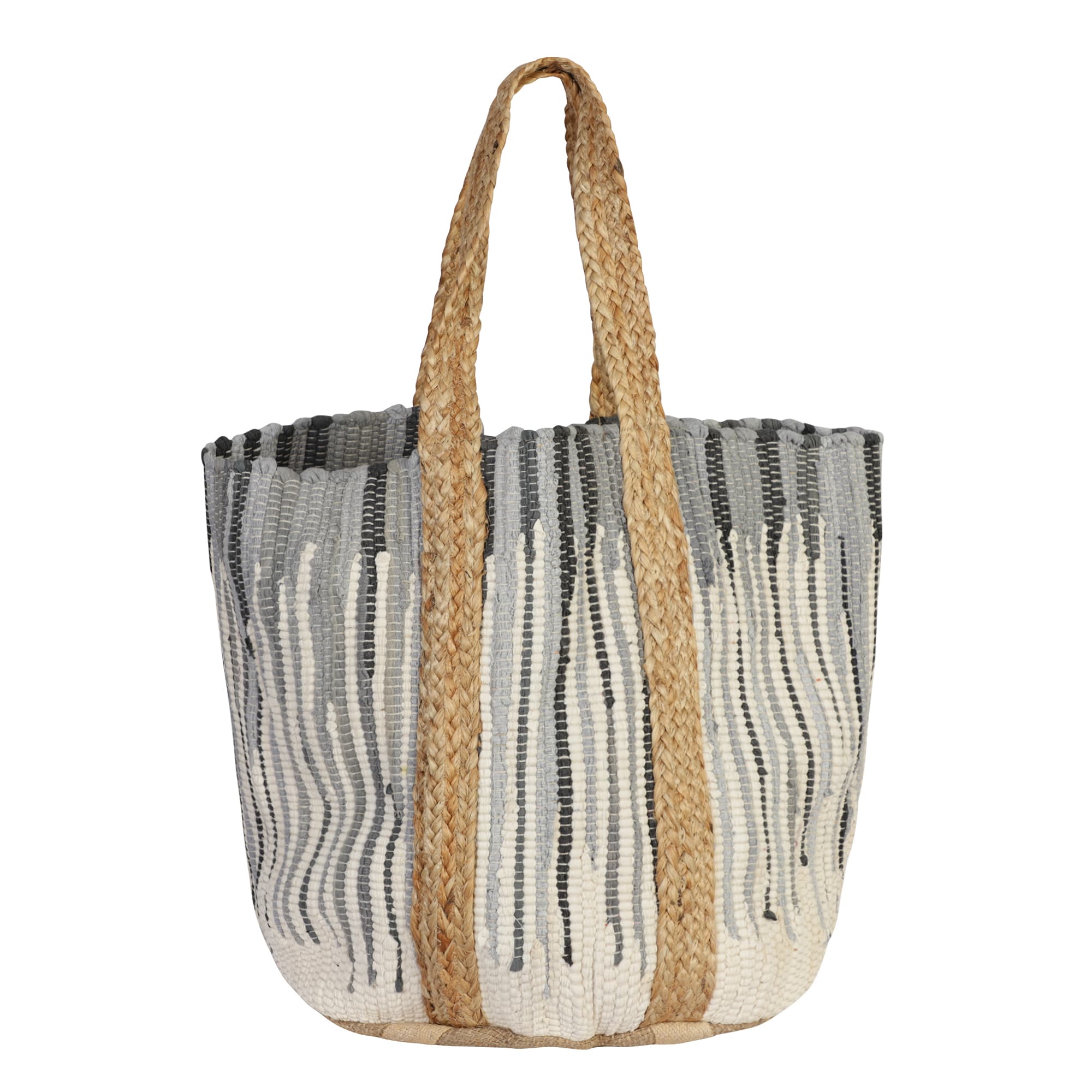 SMOKY WOVEN COTTON AND JUTE BEACH BAG