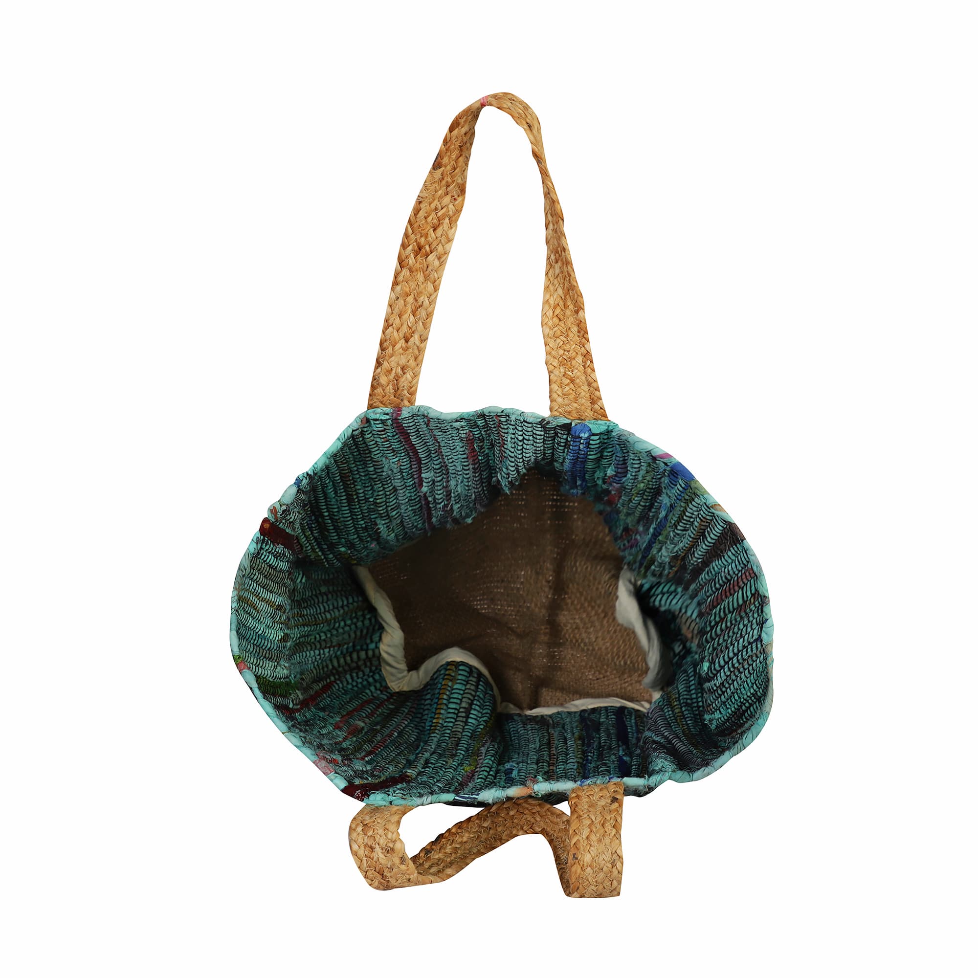 TURQUOISE COTTON AND JUTE BEACH BAG