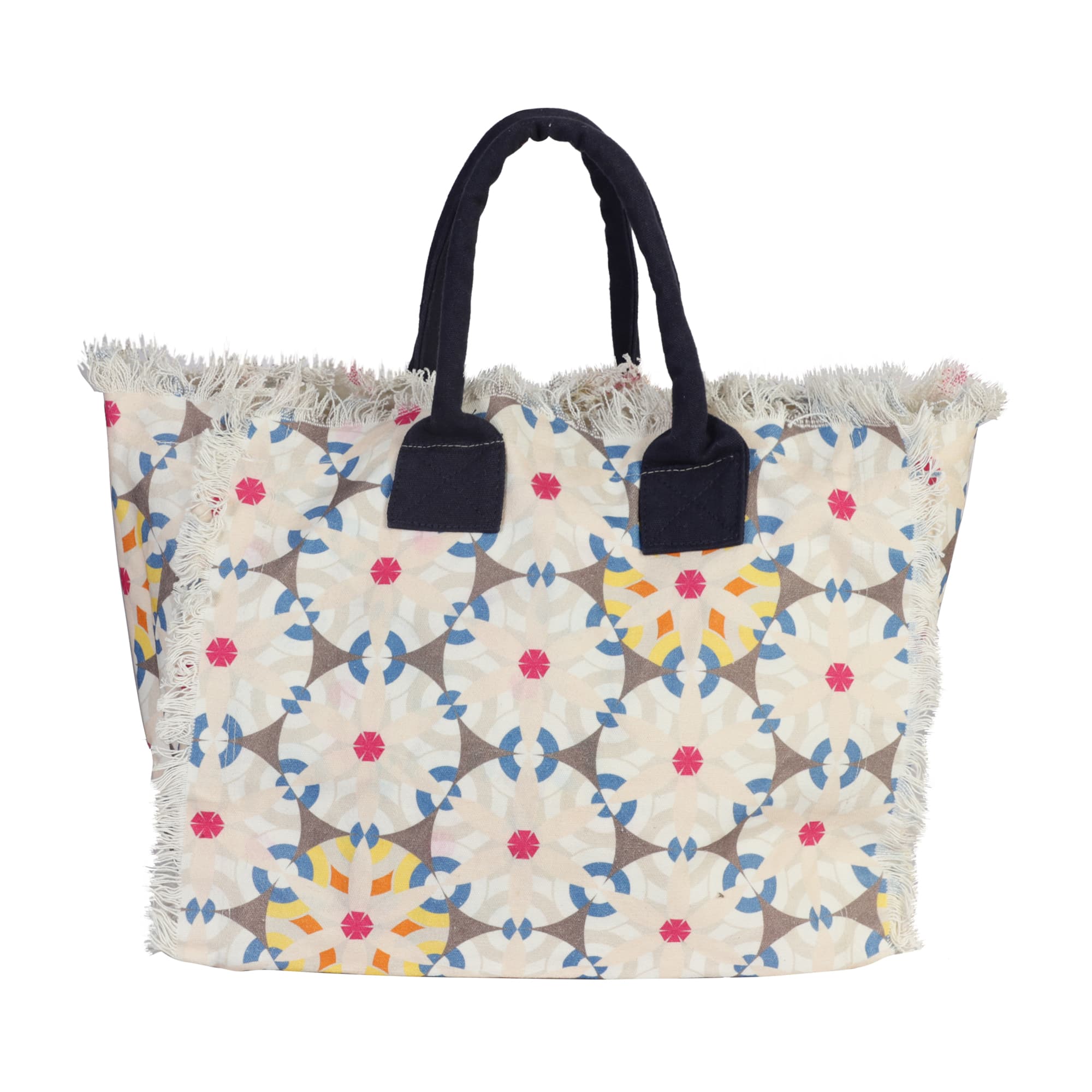GEOMETRIC CIRCLE FLOWER PRINT BEACH BAG
