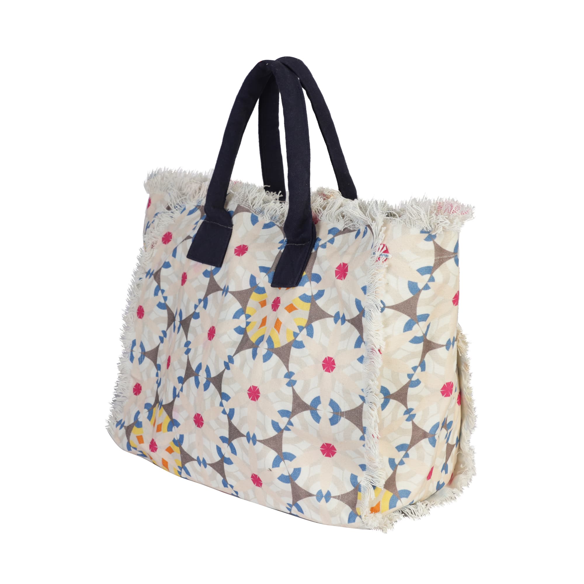 GEOMETRIC CIRCLE FLOWER PRINT BEACH BAG