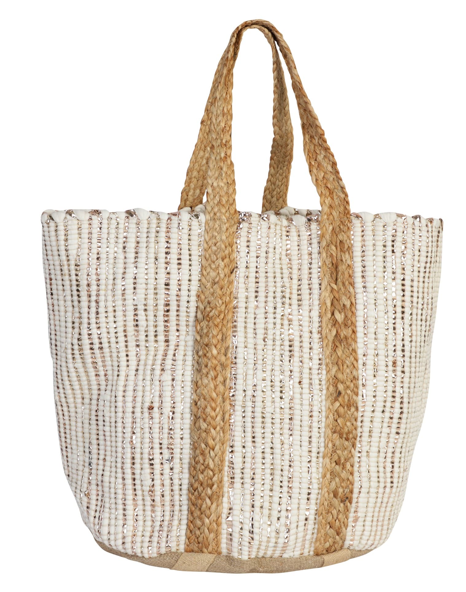 WHITE AND GOLD JUTE BEACH BAG