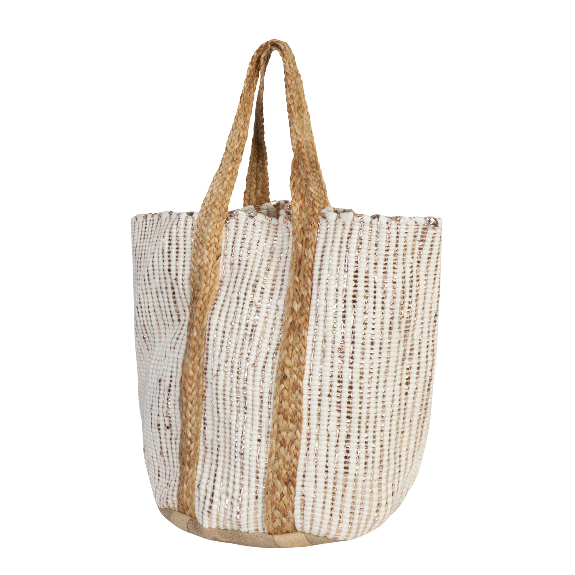 WHITE AND GOLD JUTE BEACH BAG