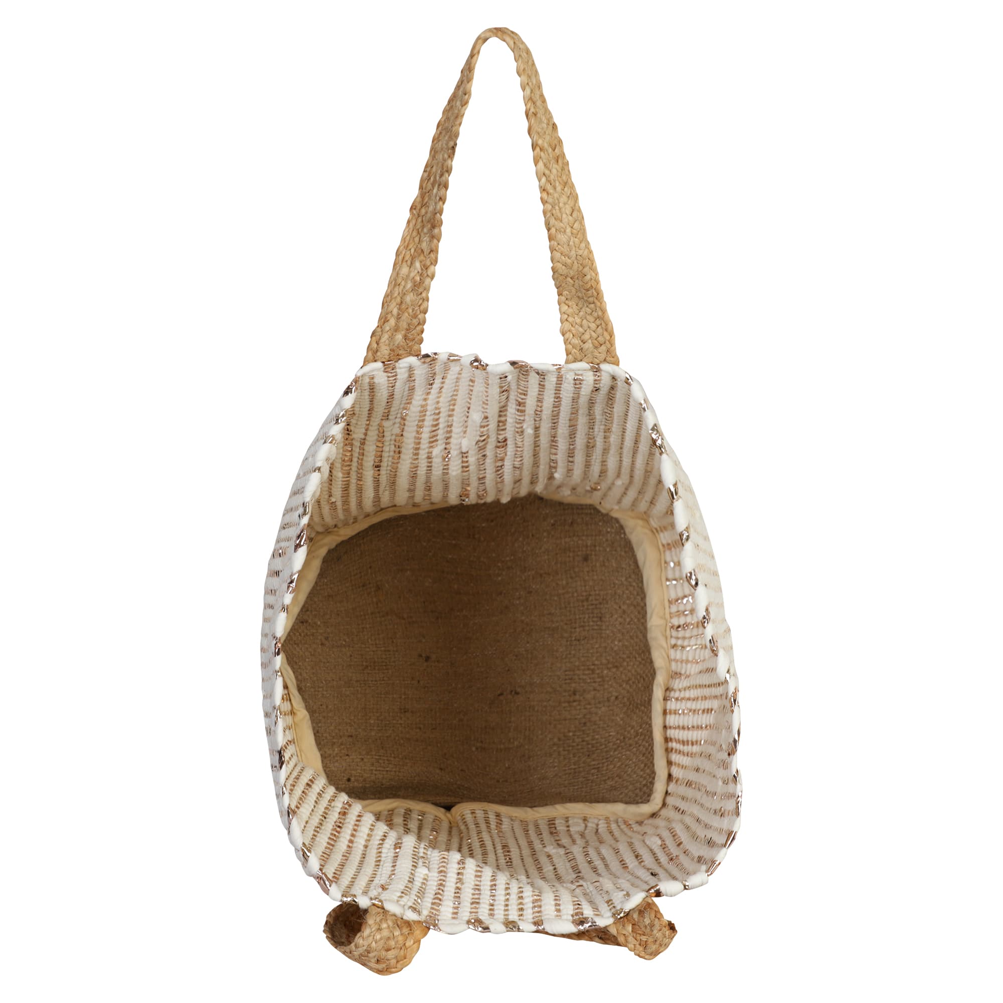 WHITE AND GOLD JUTE BEACH BAG