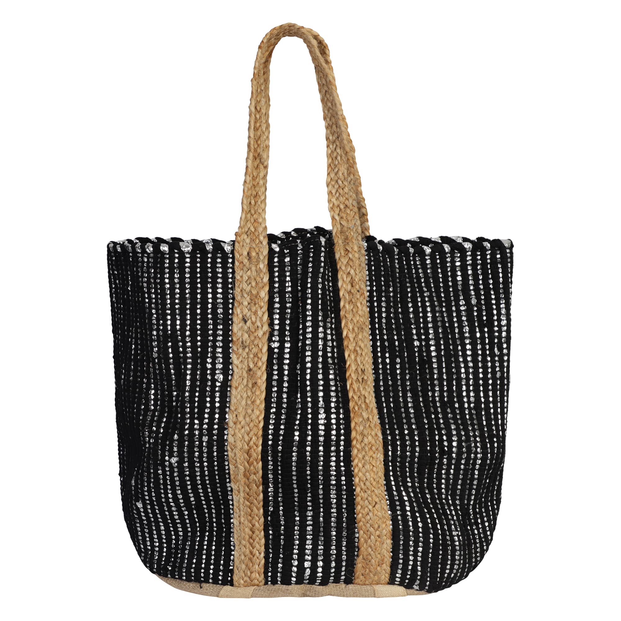 ALL TIME CLASSIC COTTON AND JUTE BEACH BAG SILVER