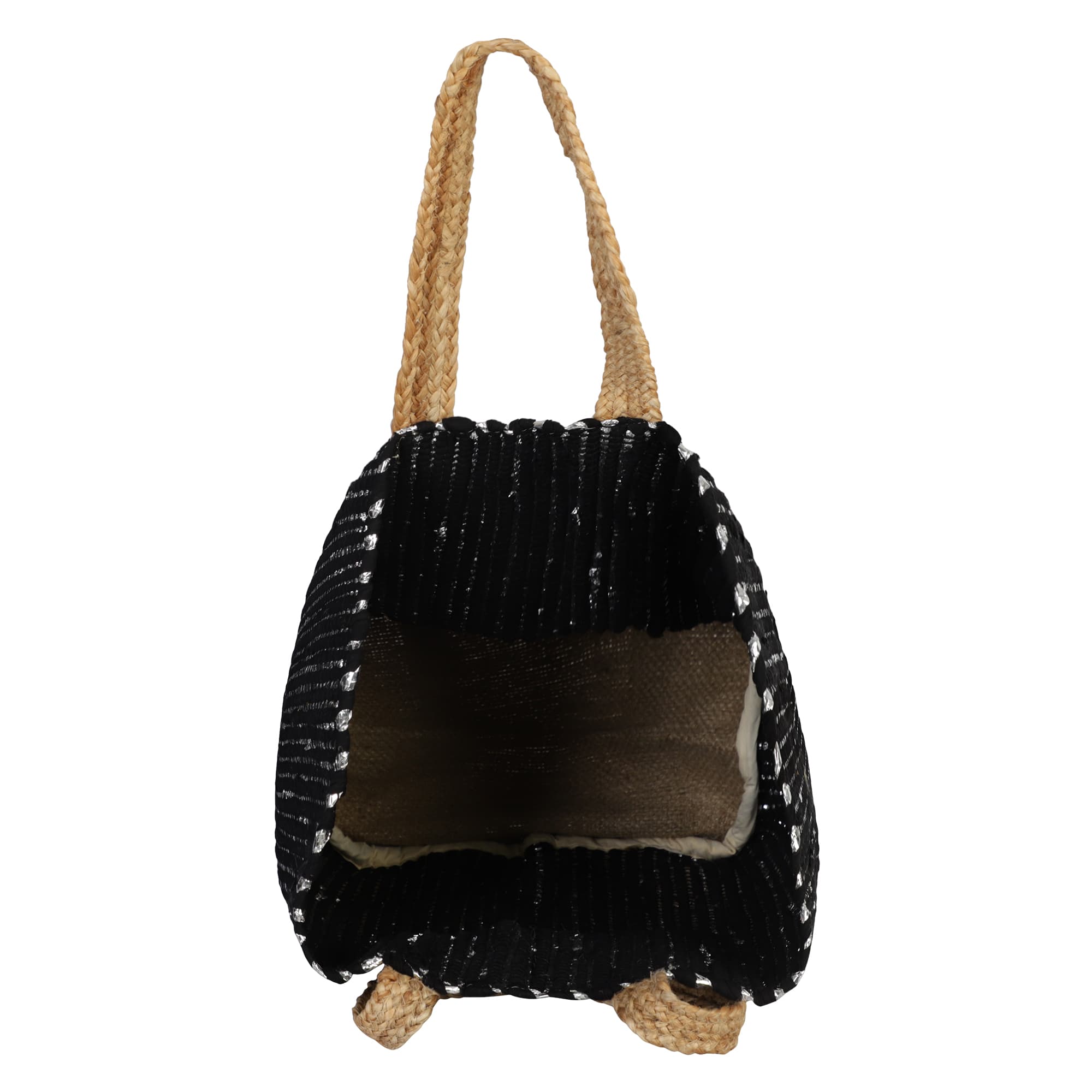 ALL TIME CLASSIC COTTON AND JUTE BEACH BAG SILVER