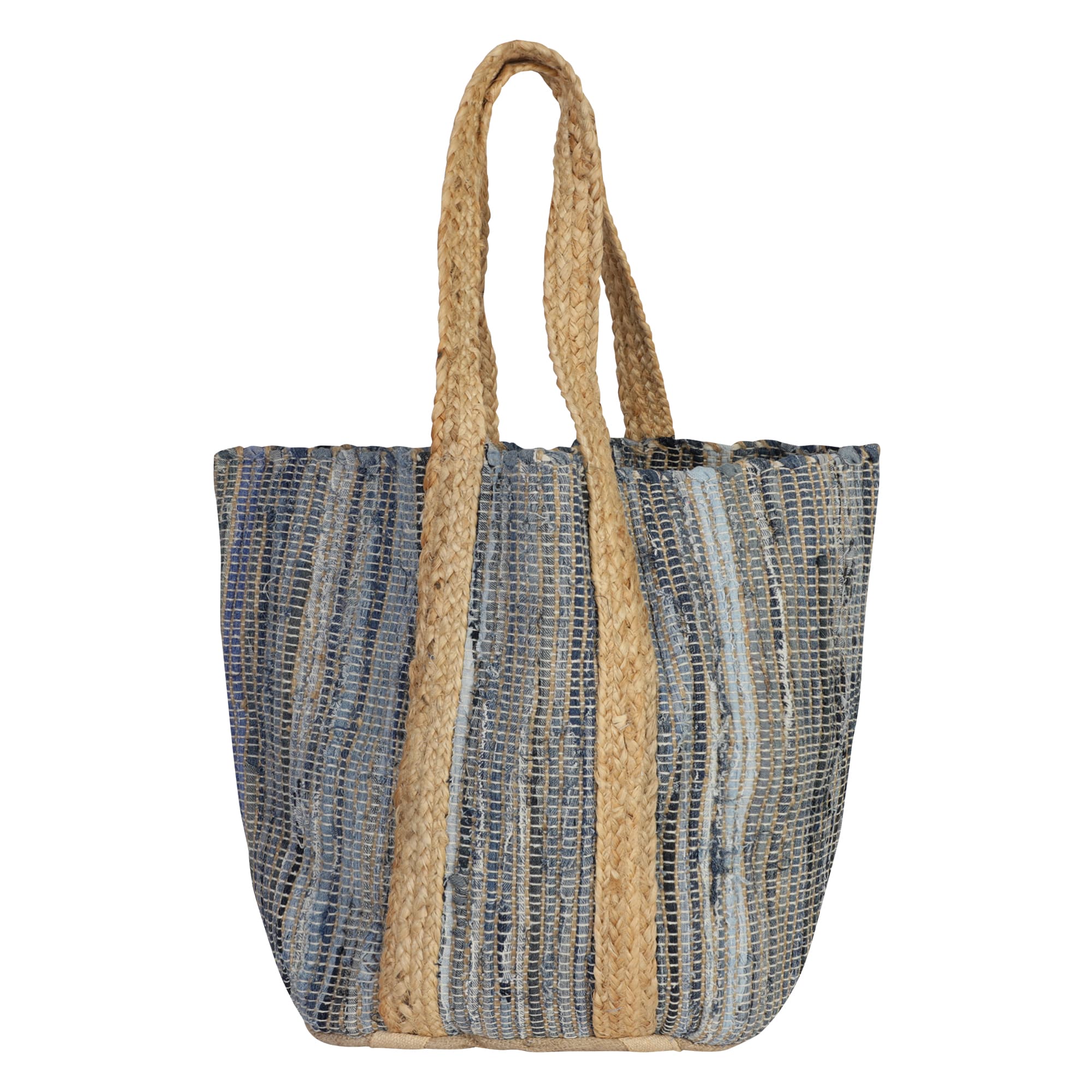 BLUE AND NATURAL JUTE BEACH BAG