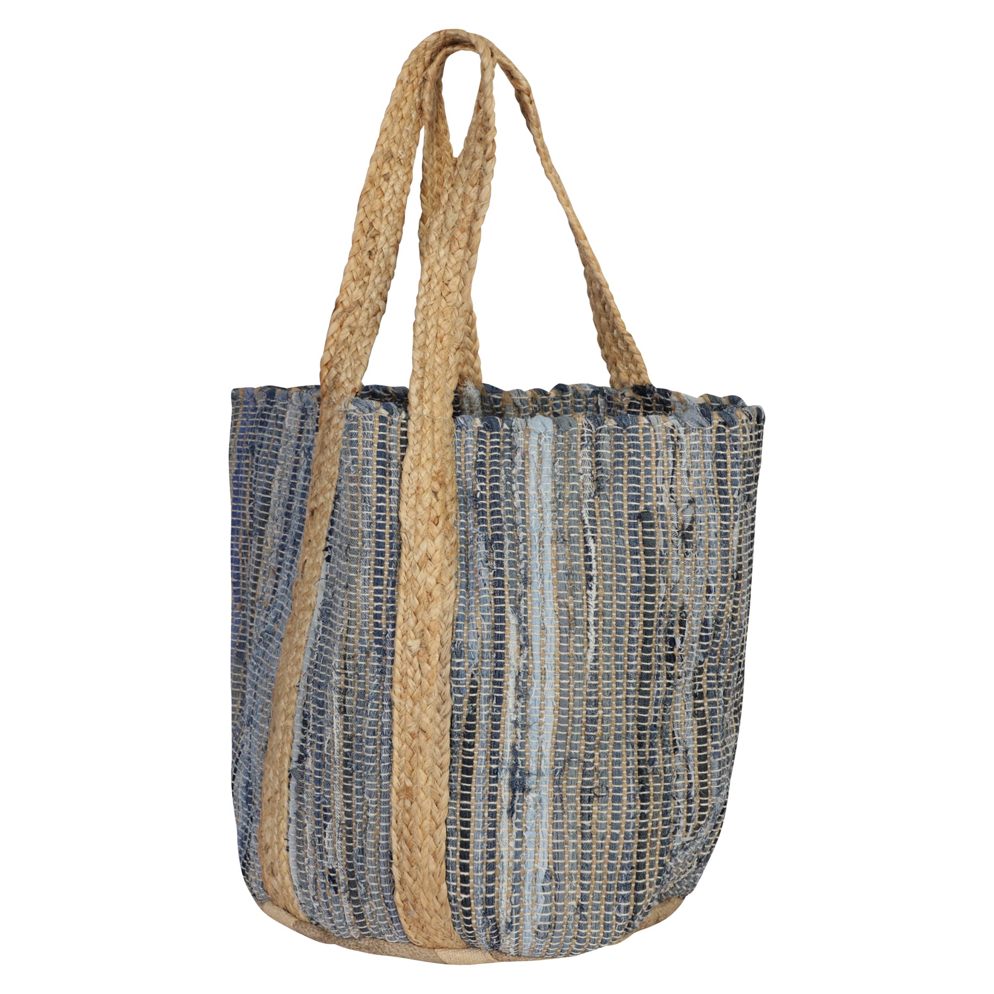 BLUE AND NATURAL JUTE BEACH BAG