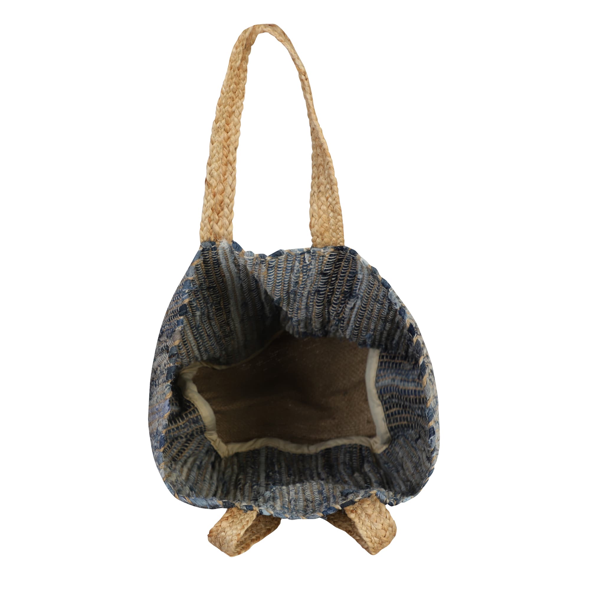 BLUE AND NATURAL JUTE BEACH BAG