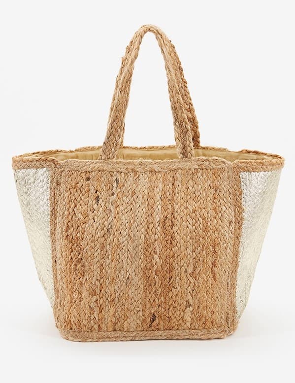 JUTE TOTE BAG WITH SILVER FOIL PRINT ON SIDE