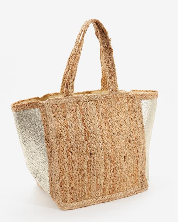 JUTE TOTE BAG WITH SILVER FOIL PRINT ON SIDE