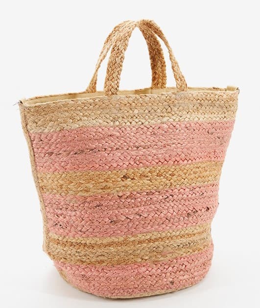 PINK DYED AND NATURAL BRAIDED JUTE TOTE BAG
