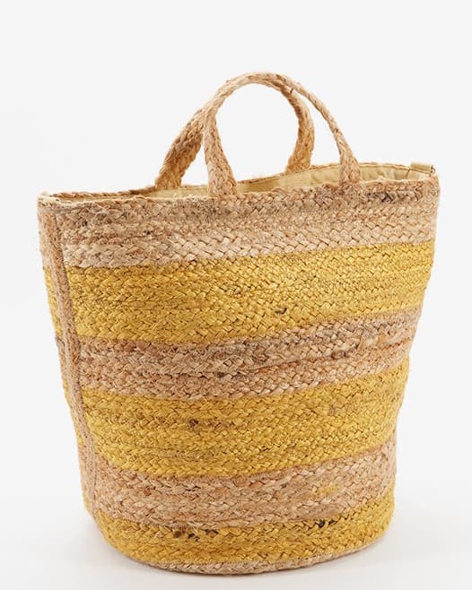 YELLOW DYED AND NATURAL BRAIDED JUTE TOTE BAG