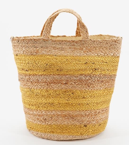 YELLOW DYED AND NATURAL BRAIDED JUTE TOTE BAG