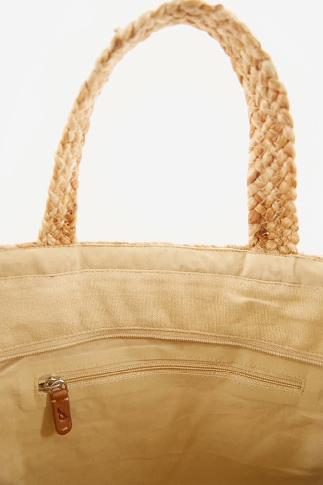 YELLOW DYED AND NATURAL BRAIDED JUTE TOTE BAG
