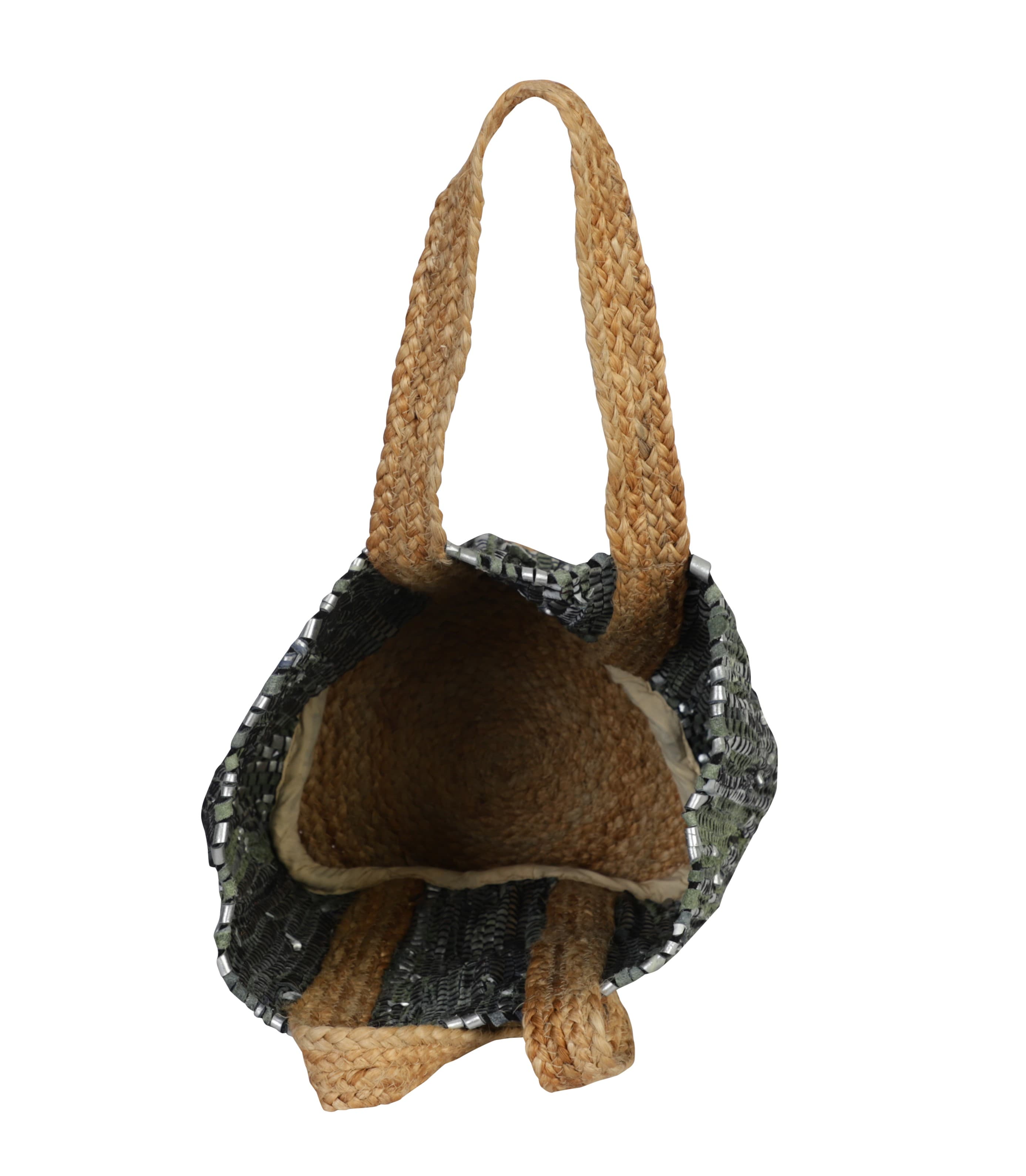 GREEN AND SILVER RECYCLED LEATHER BEACH BAG