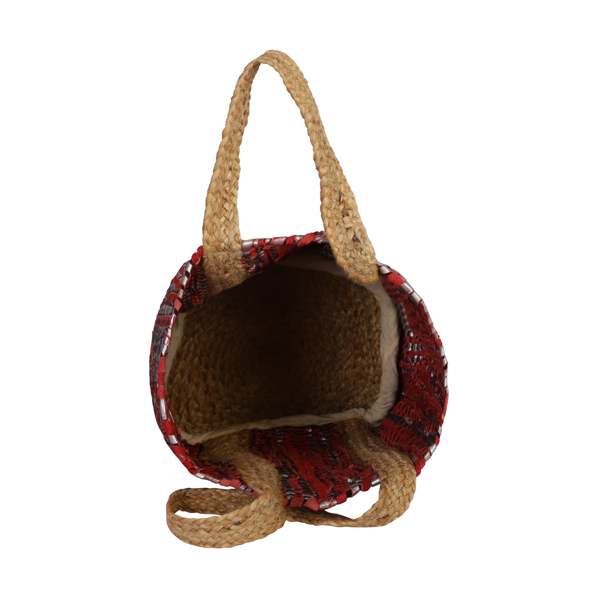 RED AND SILVER RECYCLED LEATHER BEACH BAG