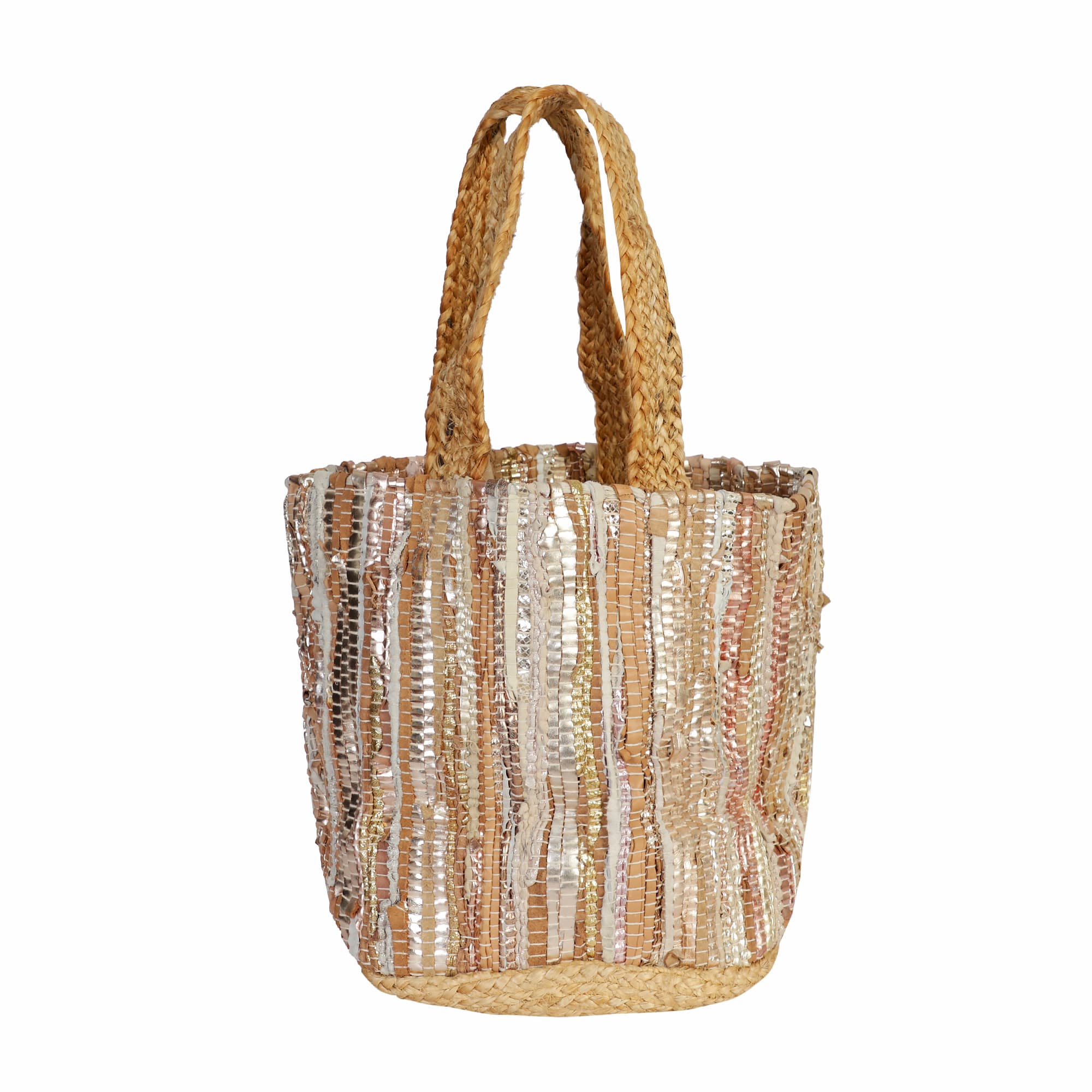 SILVER RECYCLED LEATHER BEACH BAG
