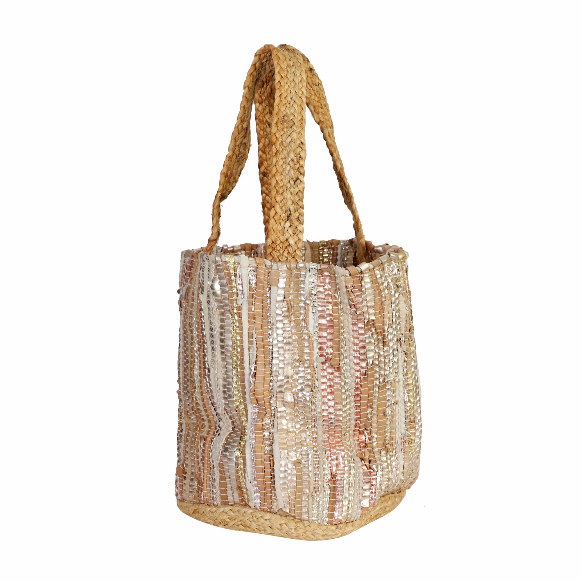 SILVER RECYCLED LEATHER BEACH BAG