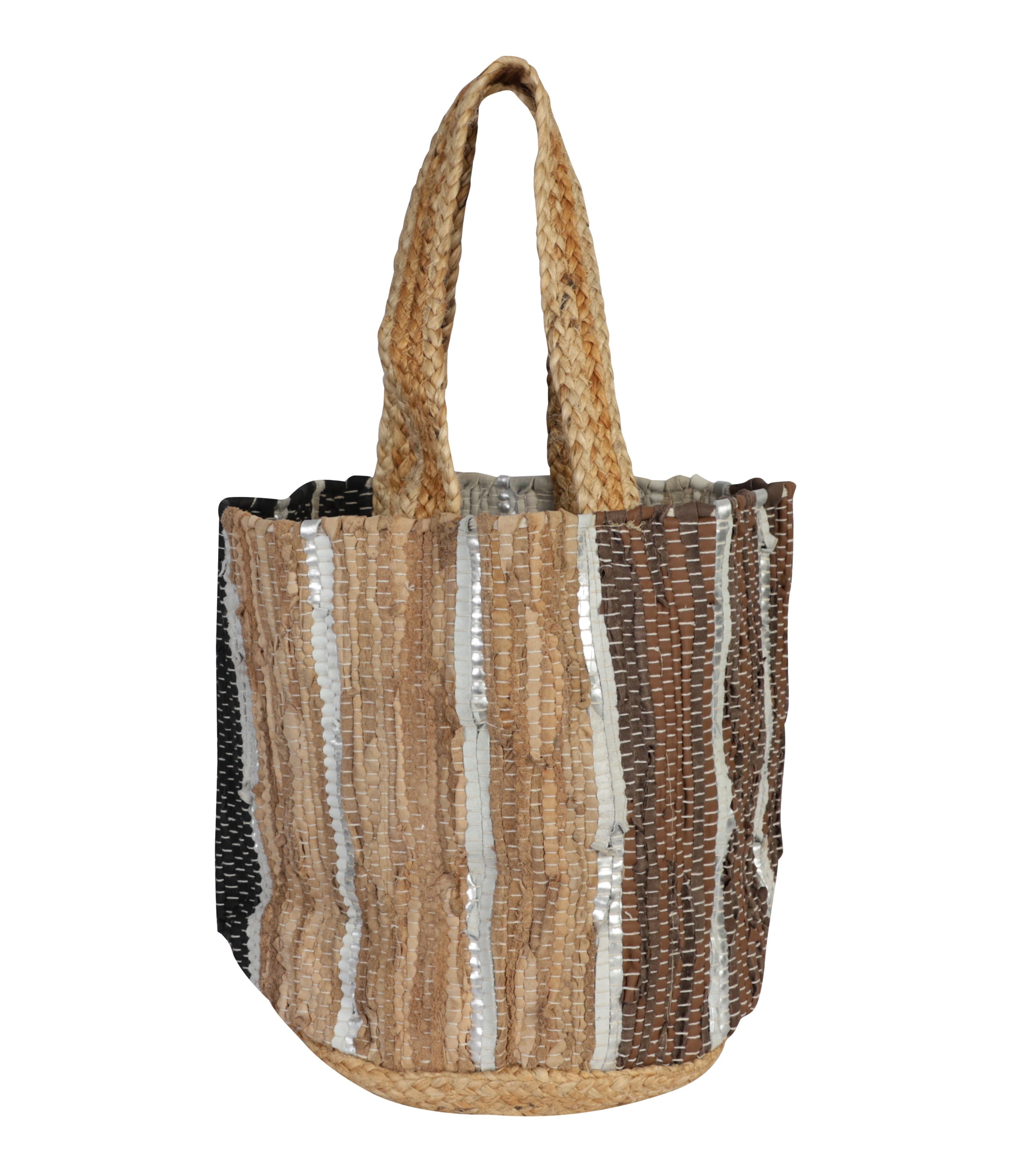 BROWN RECYCLED LEATHER BEACH BAG