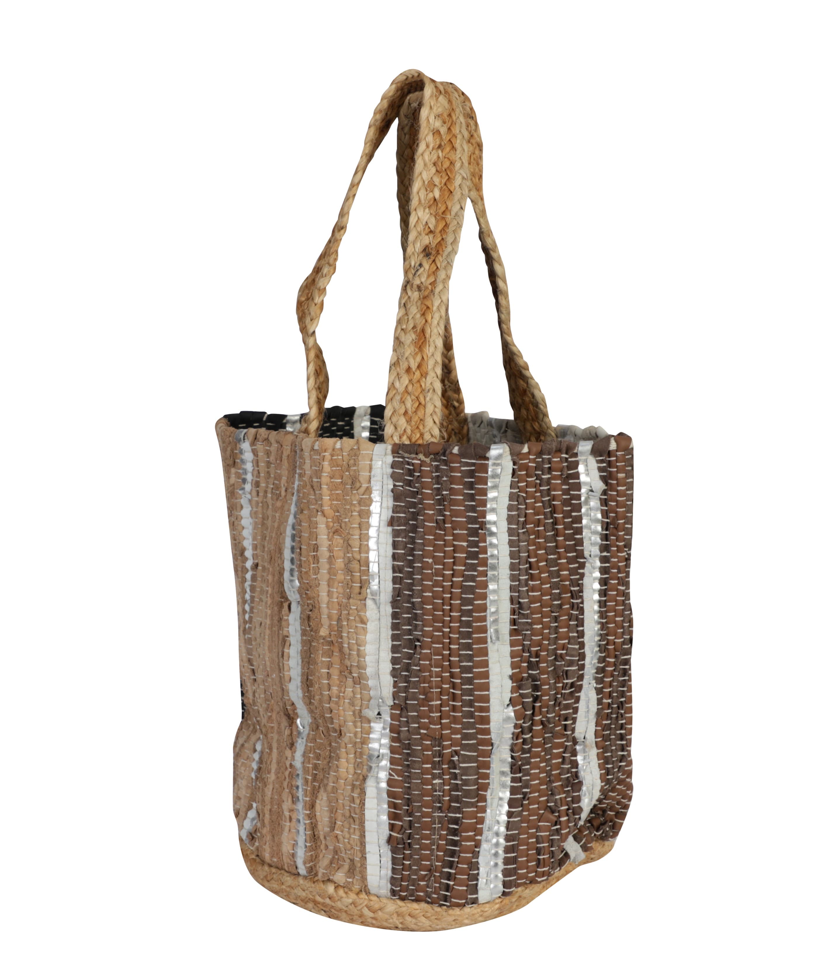 BROWN RECYCLED LEATHER BEACH BAG