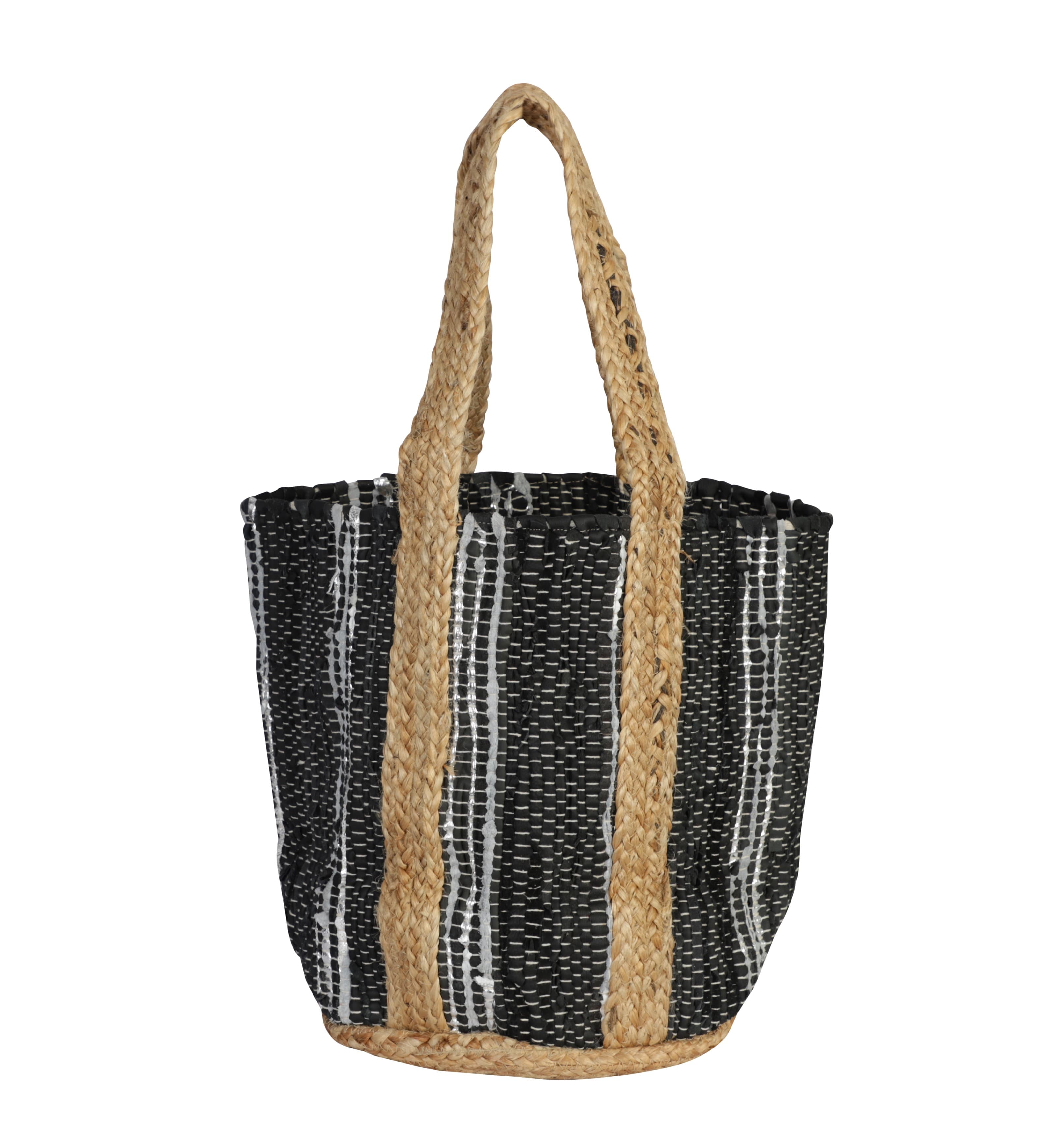 BLACK RECYCLED LEATHER BEACH BAG