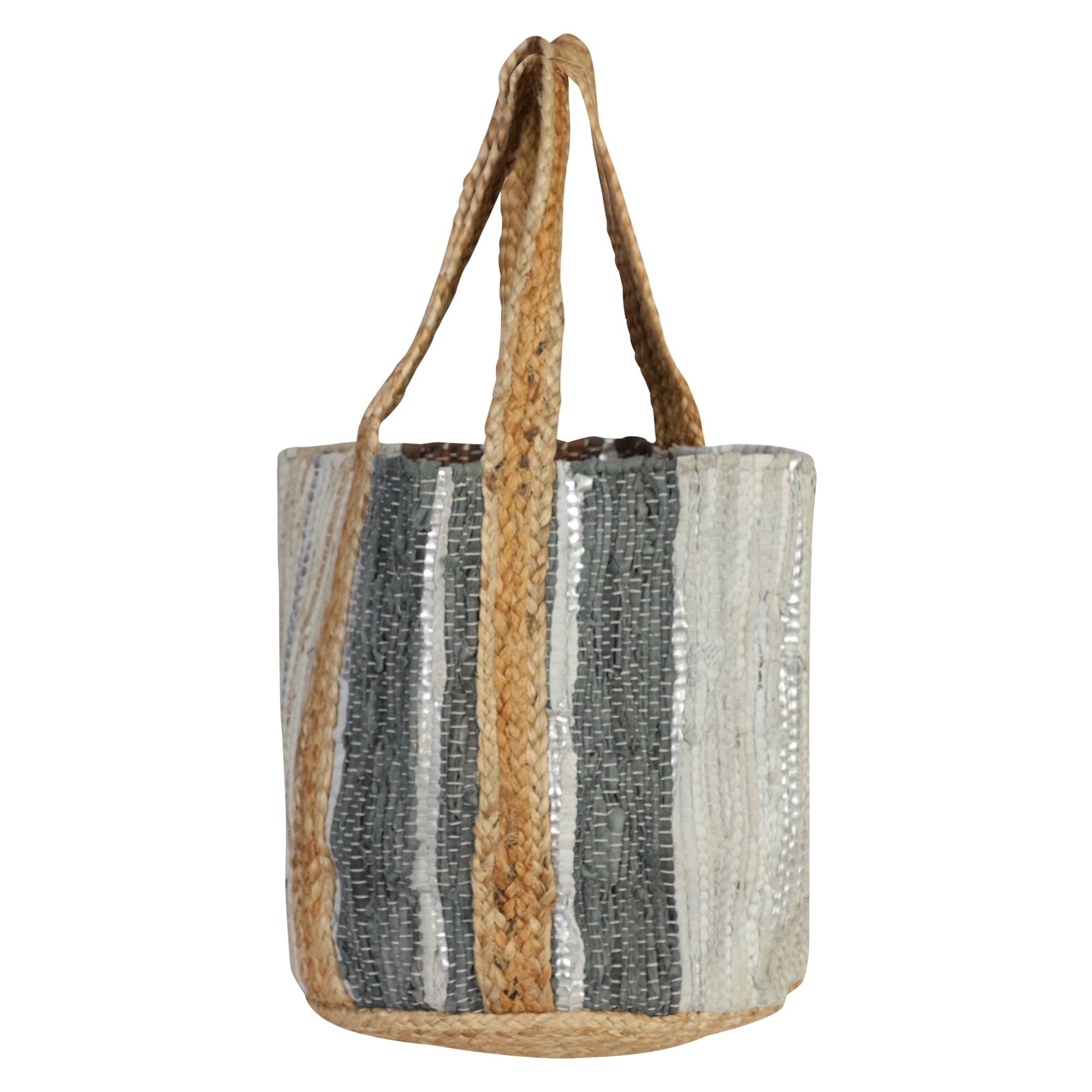 LIGHT GRAY AND WHITE RECYCLED LEATHER BEACH BAG