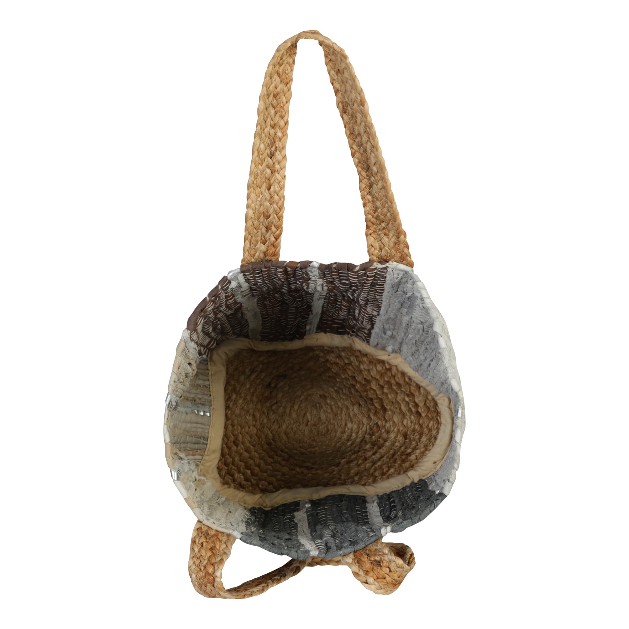 LIGHT GRAY AND WHITE RECYCLED LEATHER BEACH BAG