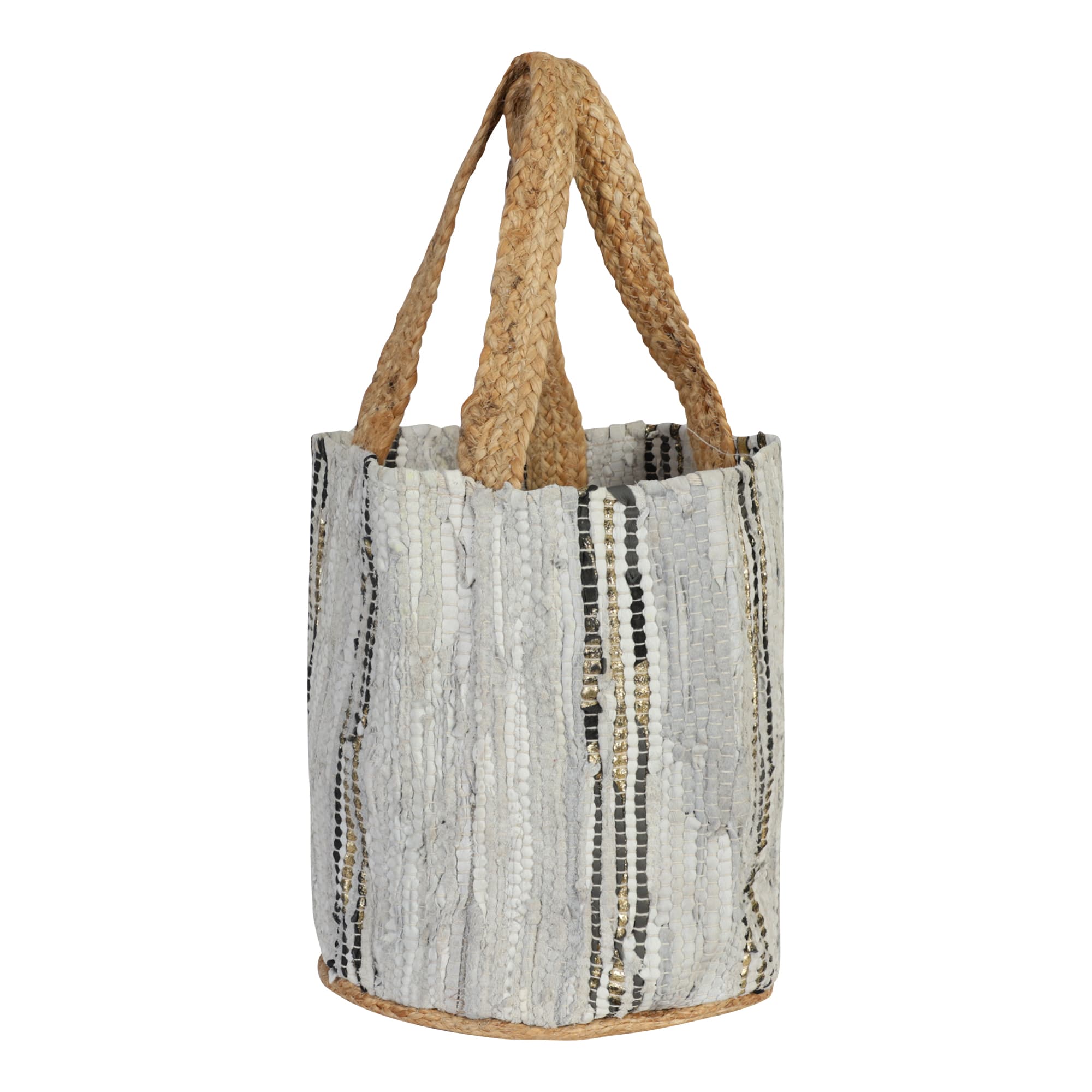 LIGHT GRAY AND BLACK RECYCLED LEATHER BEACH BAG