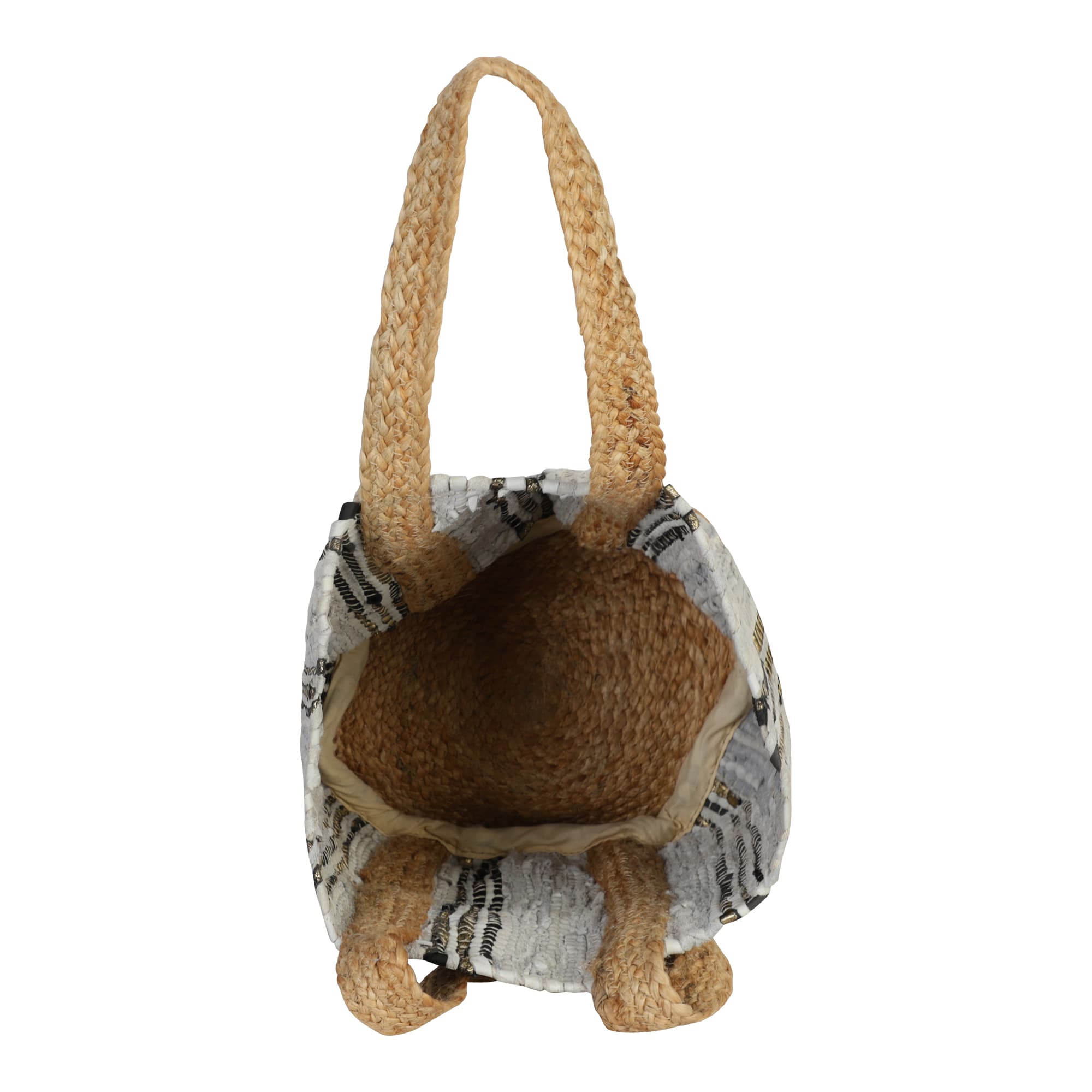 LIGHT GRAY AND BLACK RECYCLED LEATHER BEACH BAG