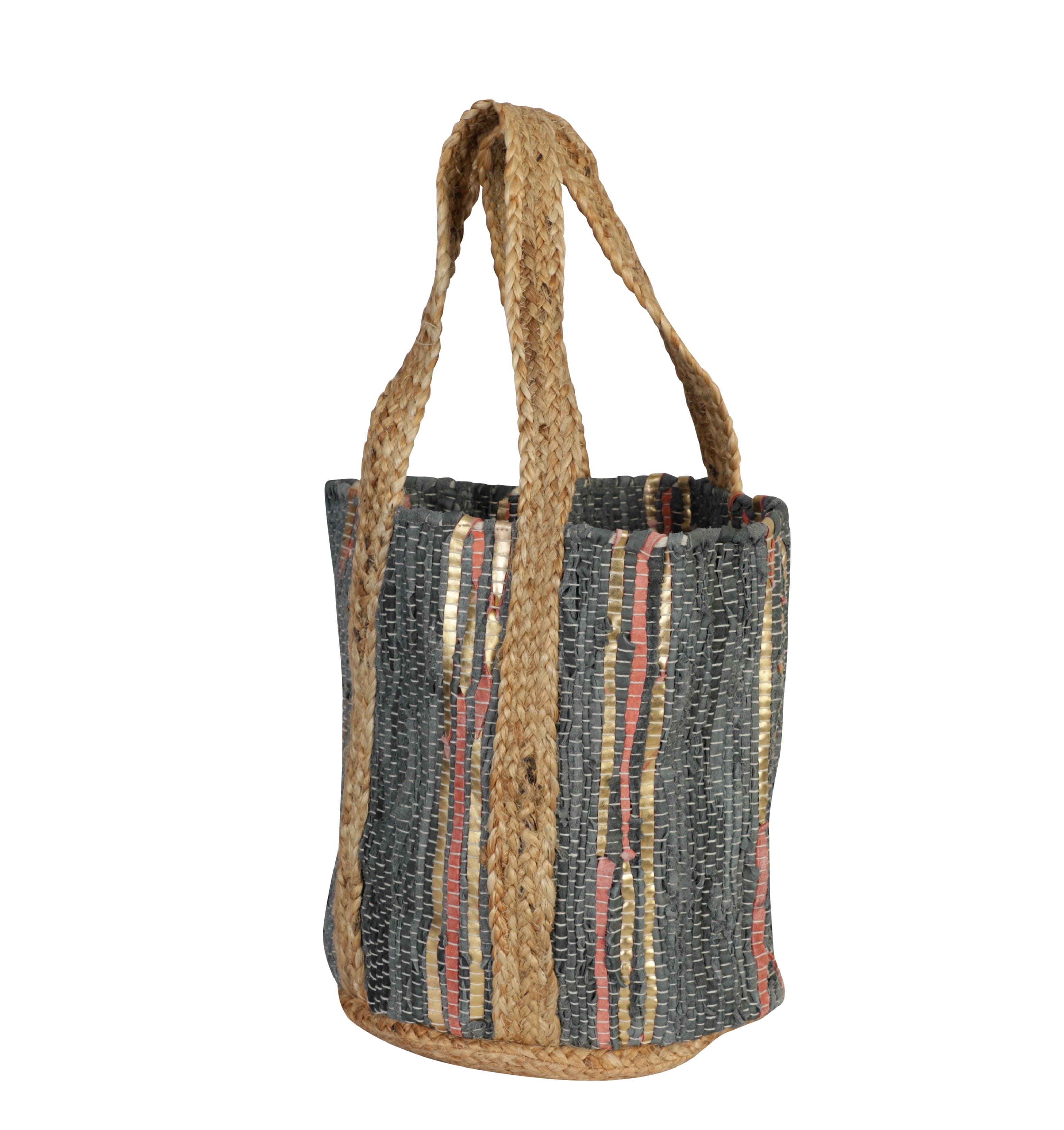 DARK GRAY RECYCLED LEATHER BEACH BAG