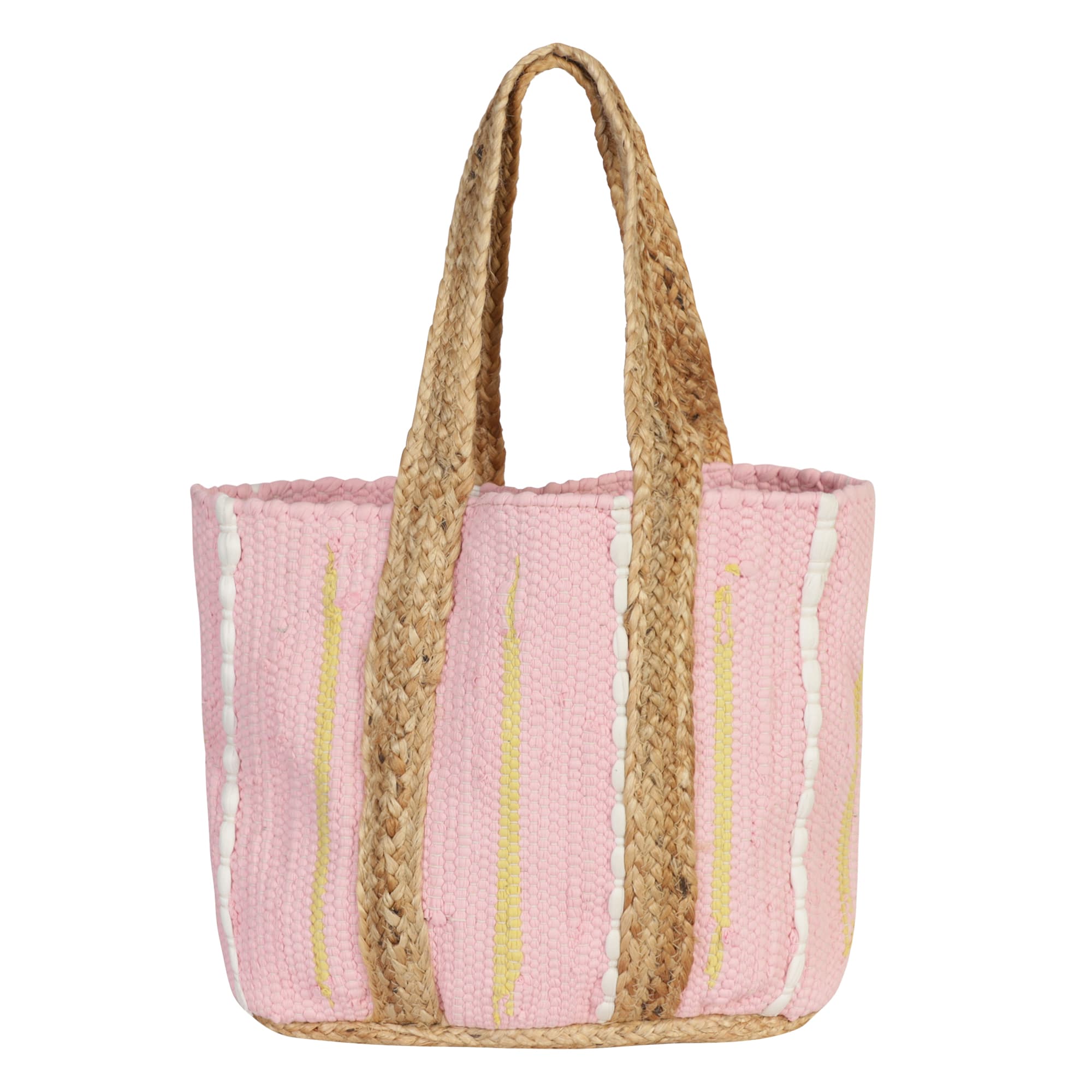 PINK COTTON AND JUTE WOVEN BEACH BAG