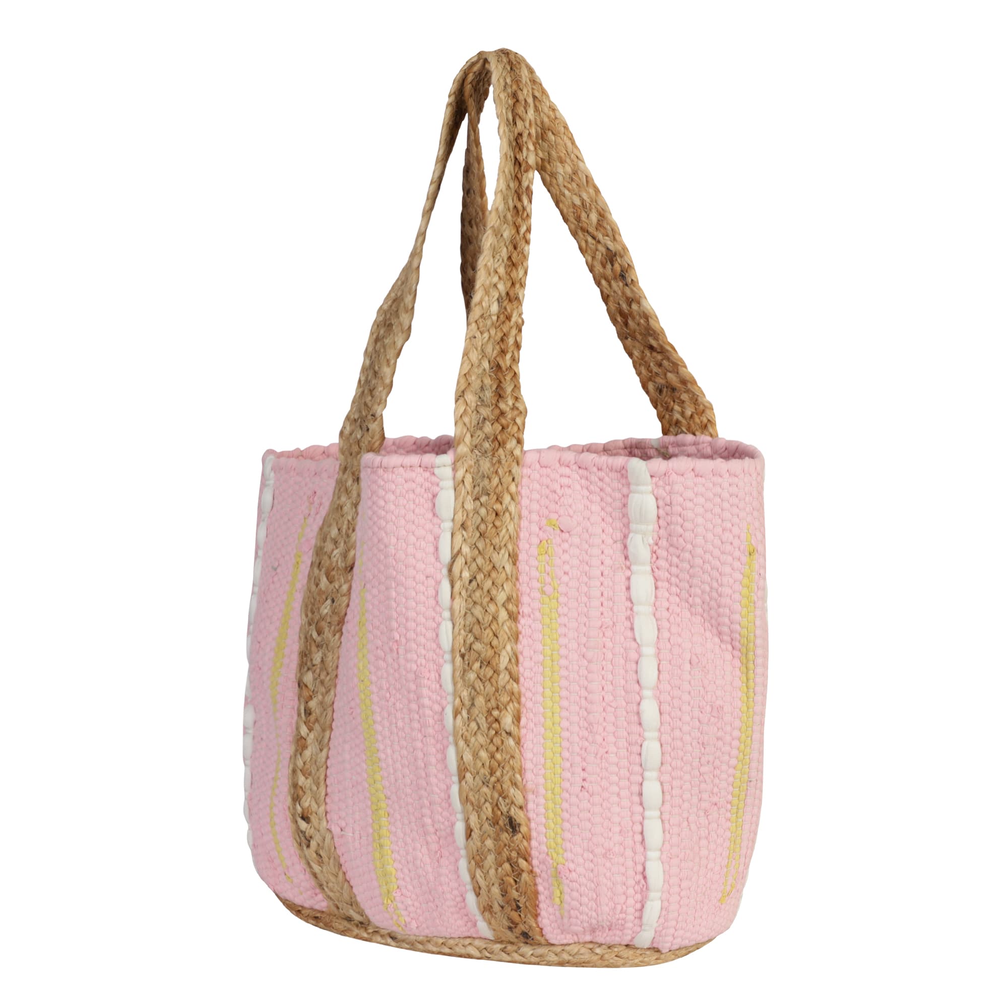 PINK COTTON AND JUTE WOVEN BEACH BAG