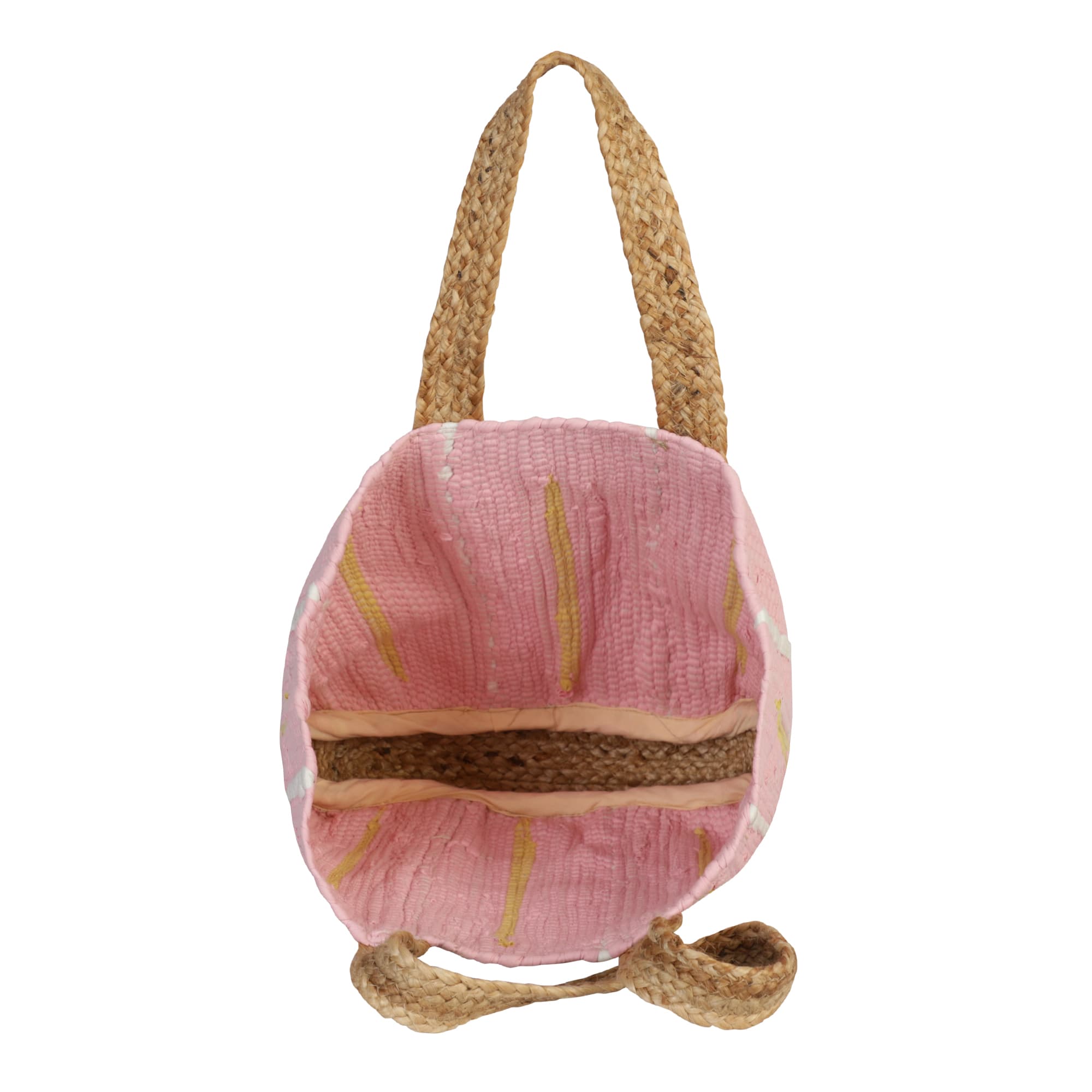 PINK COTTON AND JUTE WOVEN BEACH BAG