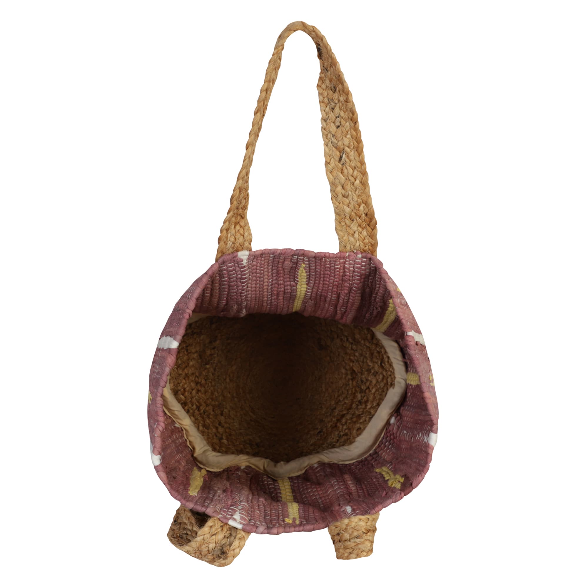 BROWN COTTON AND JUTE WOVEN BEACH BAG