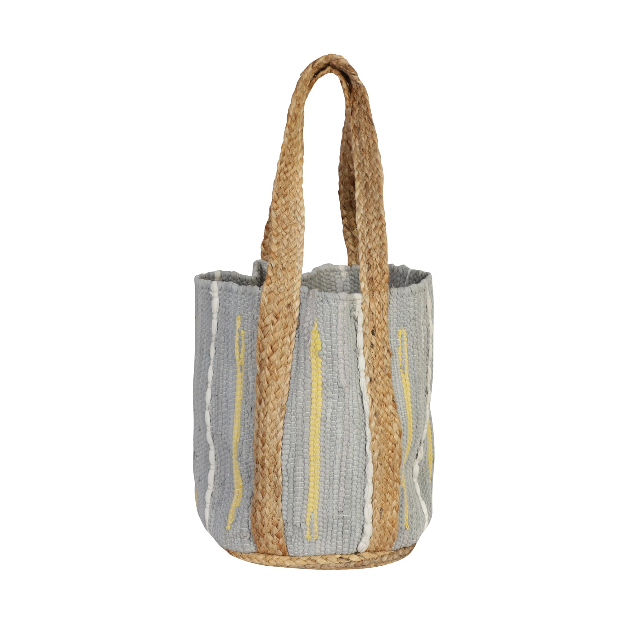 GREY COTTON AND JUTE WOVEN BEACH BAG