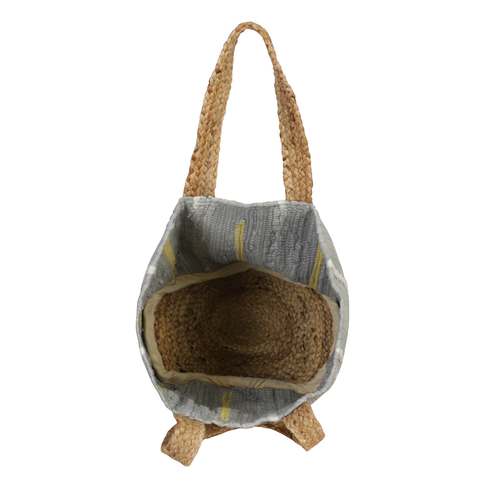 GREY COTTON AND JUTE WOVEN BEACH BAG