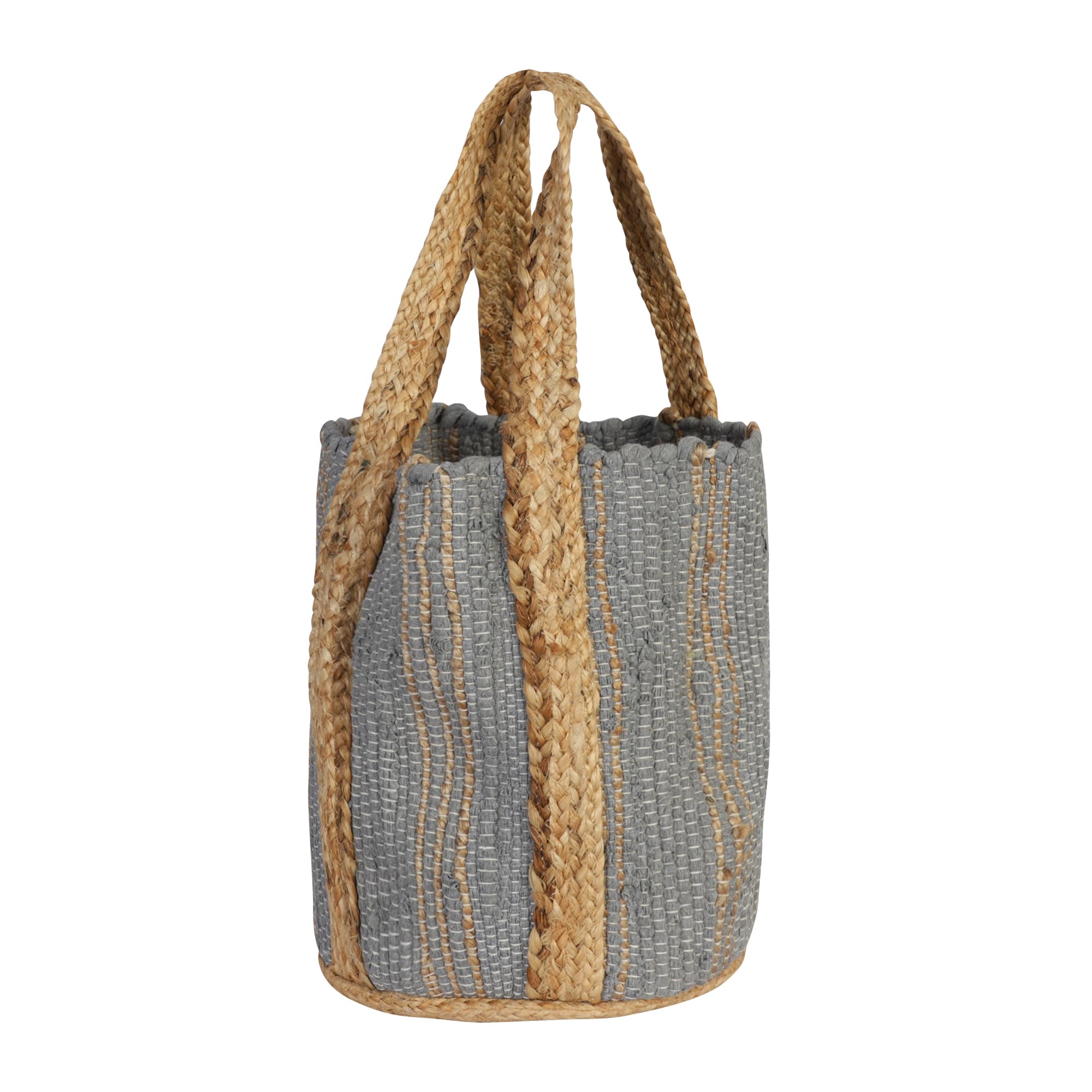 GREY NATURAL COTTON AND JUTE WOVEN BEACH BAG