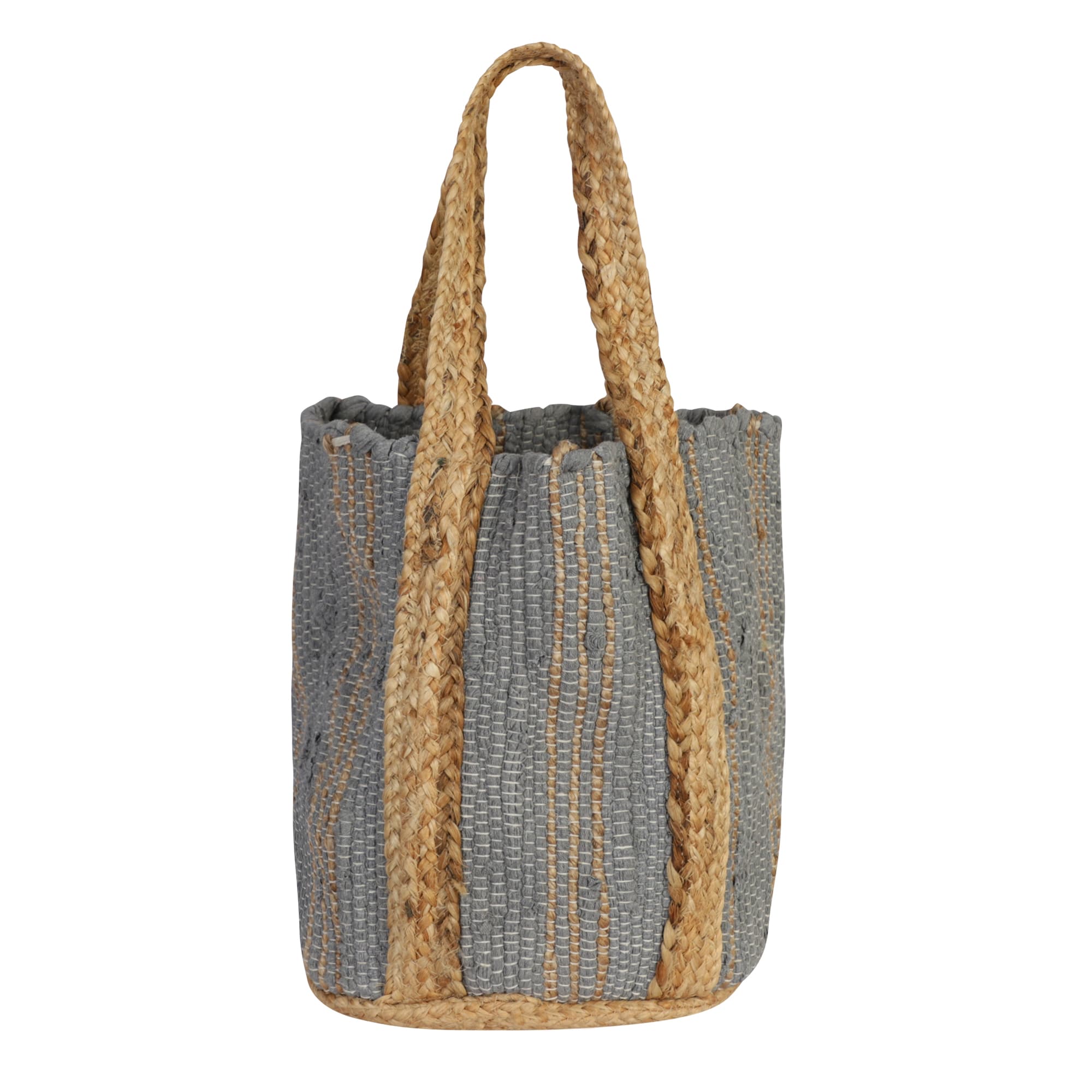 GREY NATURAL COTTON AND JUTE WOVEN BEACH BAG